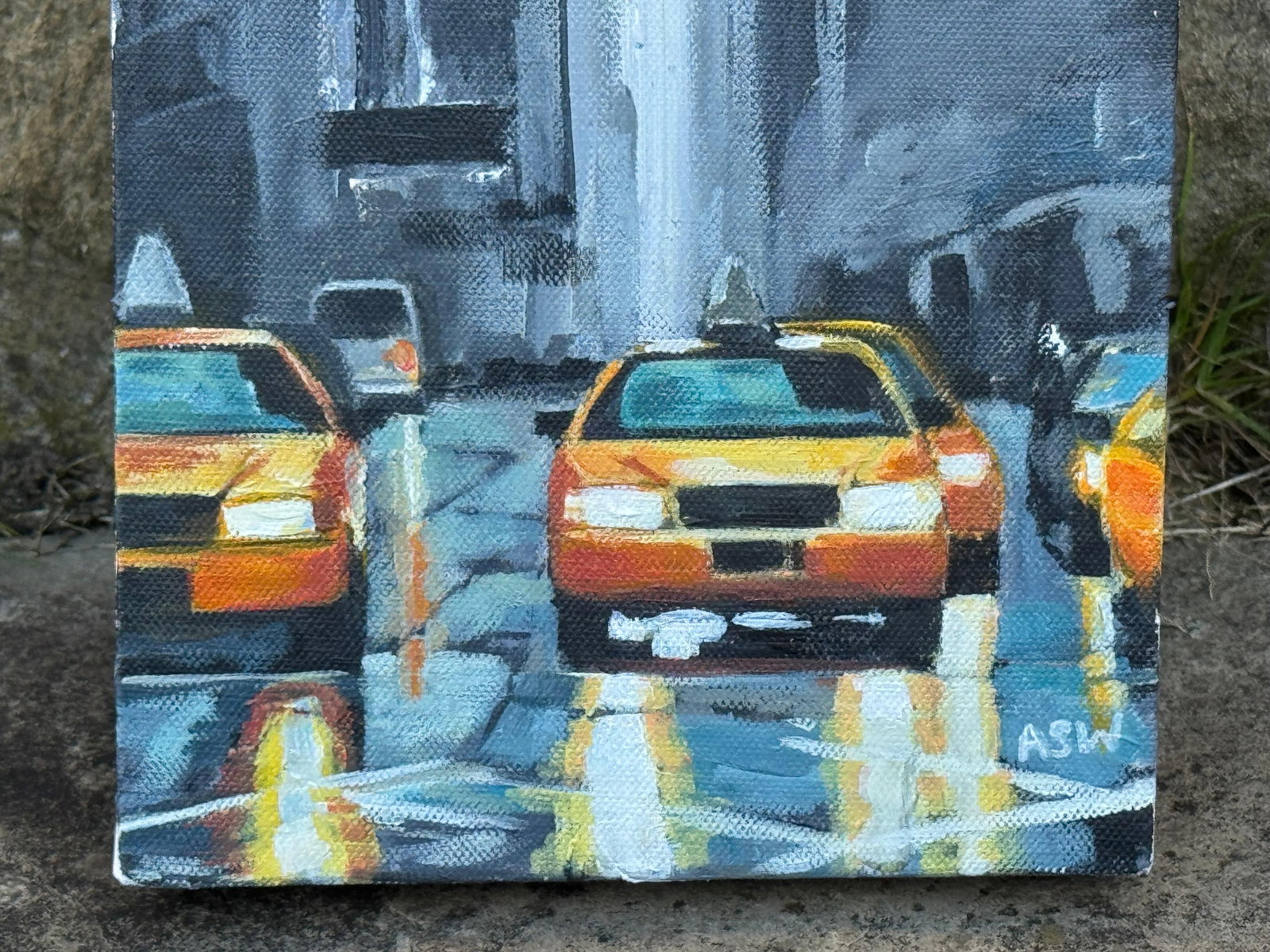 Classic 1990's Yellow Taxi at Night & Grey Skyscrapers in New York City Street - 4