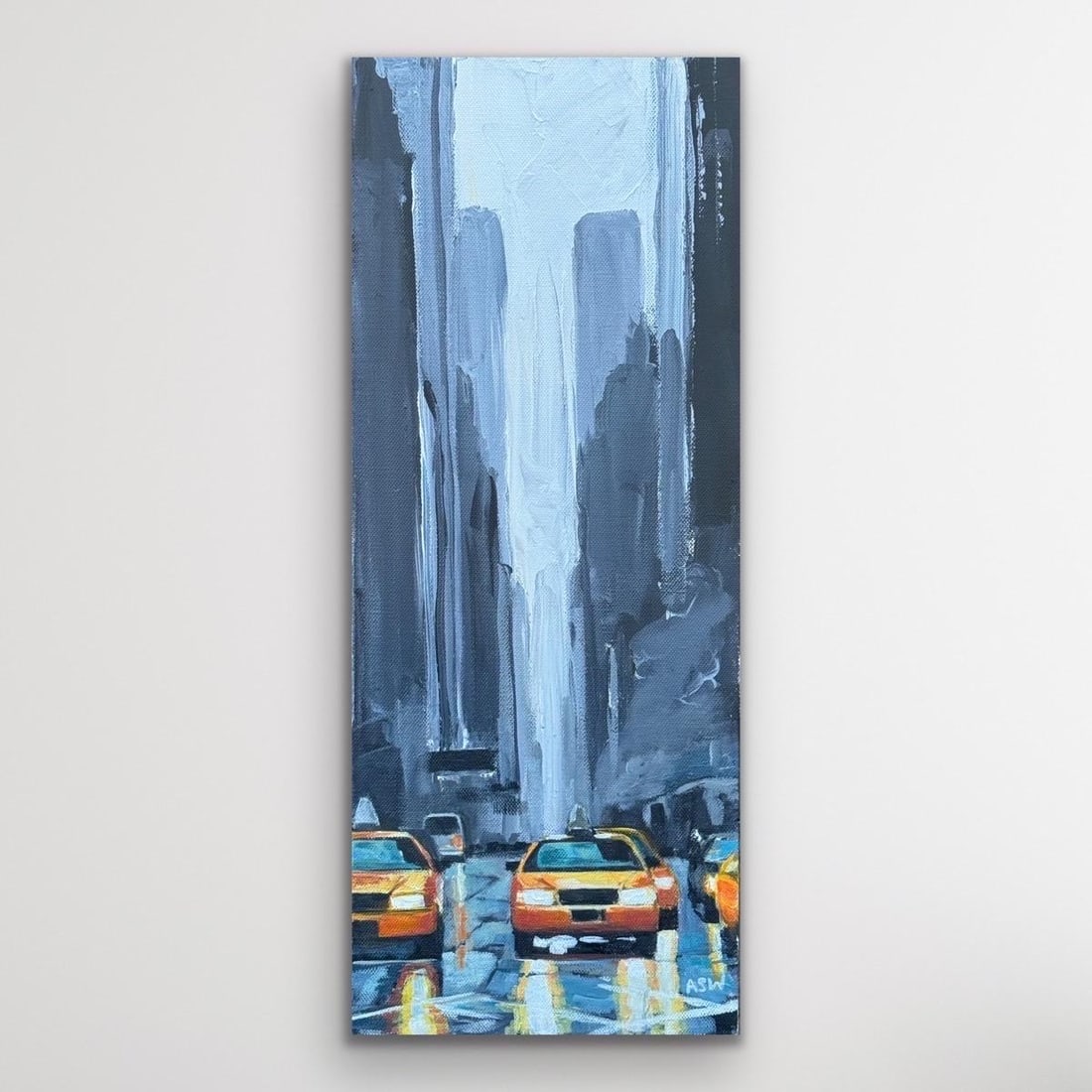 Classic 1990's Yellow Taxi at Night & Grey Skyscrapers in New York City Street - 9