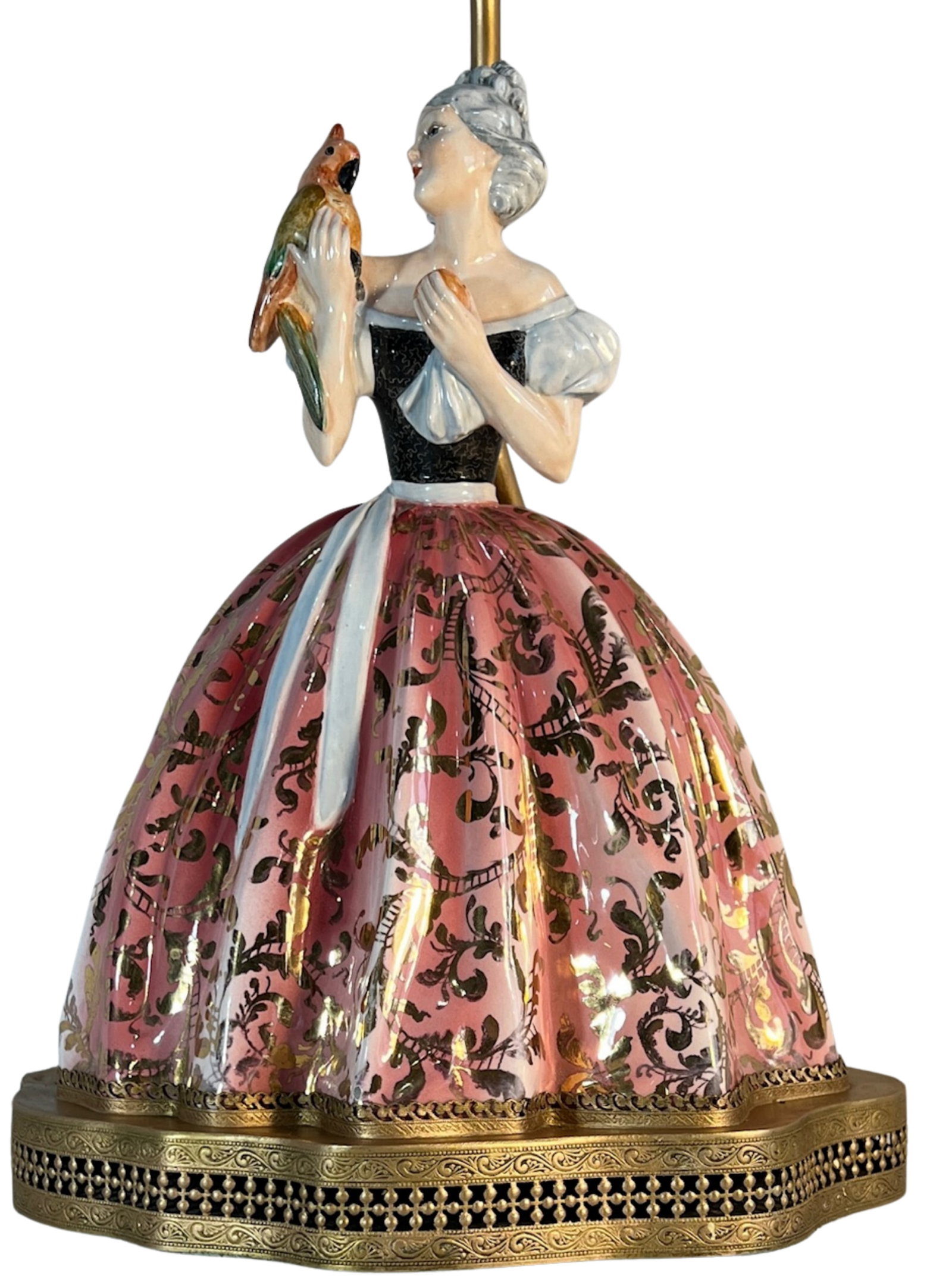 Bertolotti Capodimonte Signed Arturo Pannunzio Porcelain Rococo Lady With a Parrot Table Lamp - 11