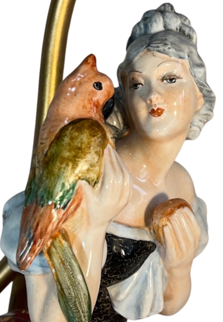 Bertolotti Capodimonte Signed Arturo Pannunzio Porcelain Rococo Lady With a Parrot Table Lamp - 13