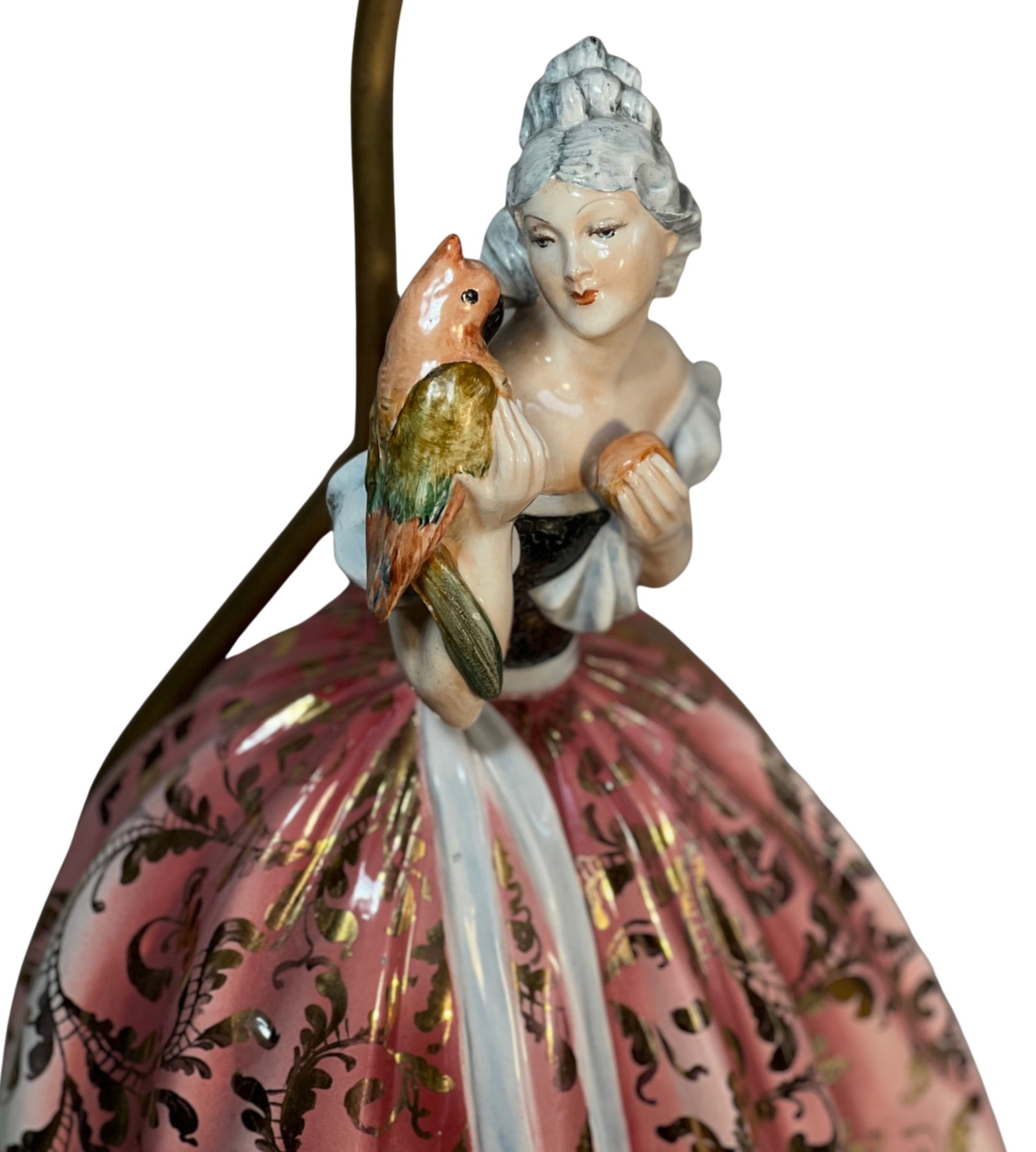 Bertolotti Capodimonte Signed Arturo Pannunzio Porcelain Rococo Lady With a Parrot Table Lamp - 15