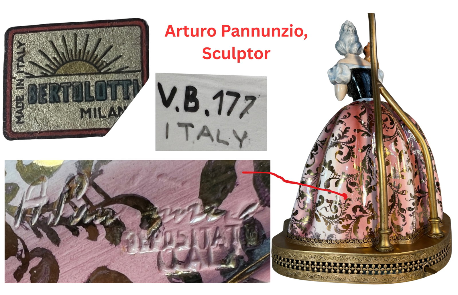 Bertolotti Capodimonte Signed Arturo Pannunzio Porcelain Rococo Lady With a Parrot Table Lamp - 17