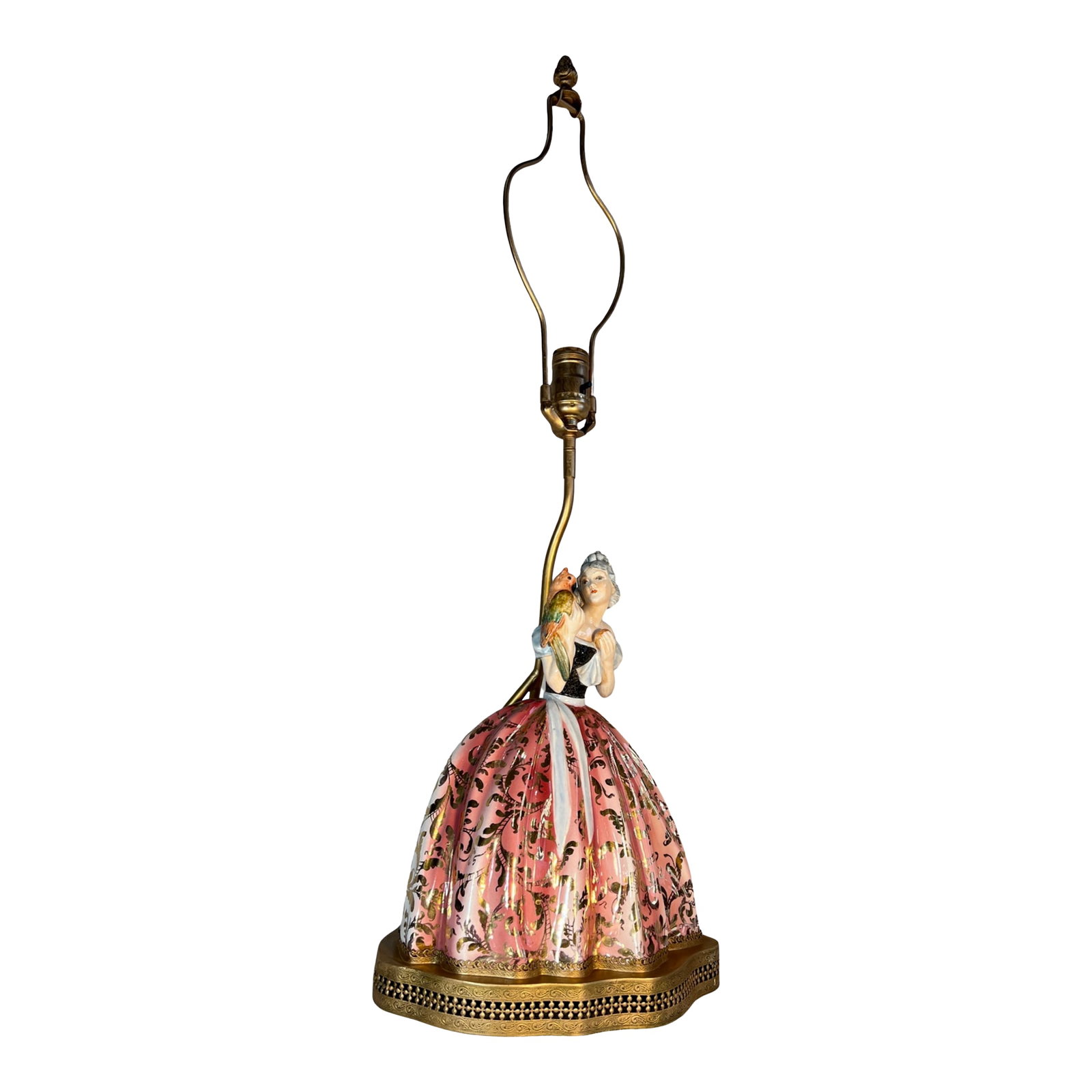 Bertolotti Capodimonte Signed Arturo Pannunzio Porcelain Rococo Lady With a Parrot Table Lamp (1 of 18)