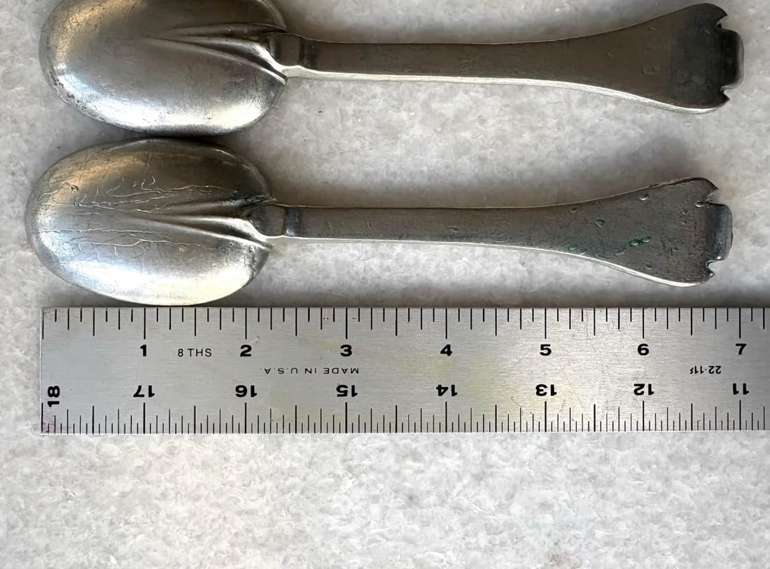 17th Century English Provincial Silver Spoons With Protective Red Suede Covering - Set of 6 Spoons - 8