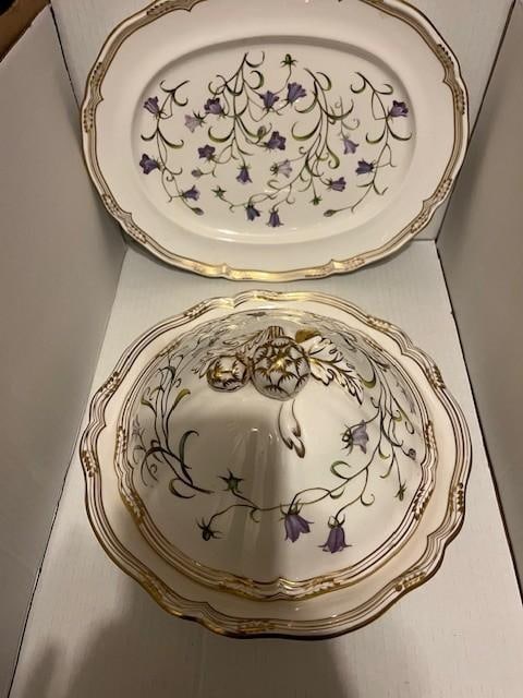 Late 20th Century Spode Campanula Round Covered Vegetable & Oval Serving Platter Blue Y8283-F - 5