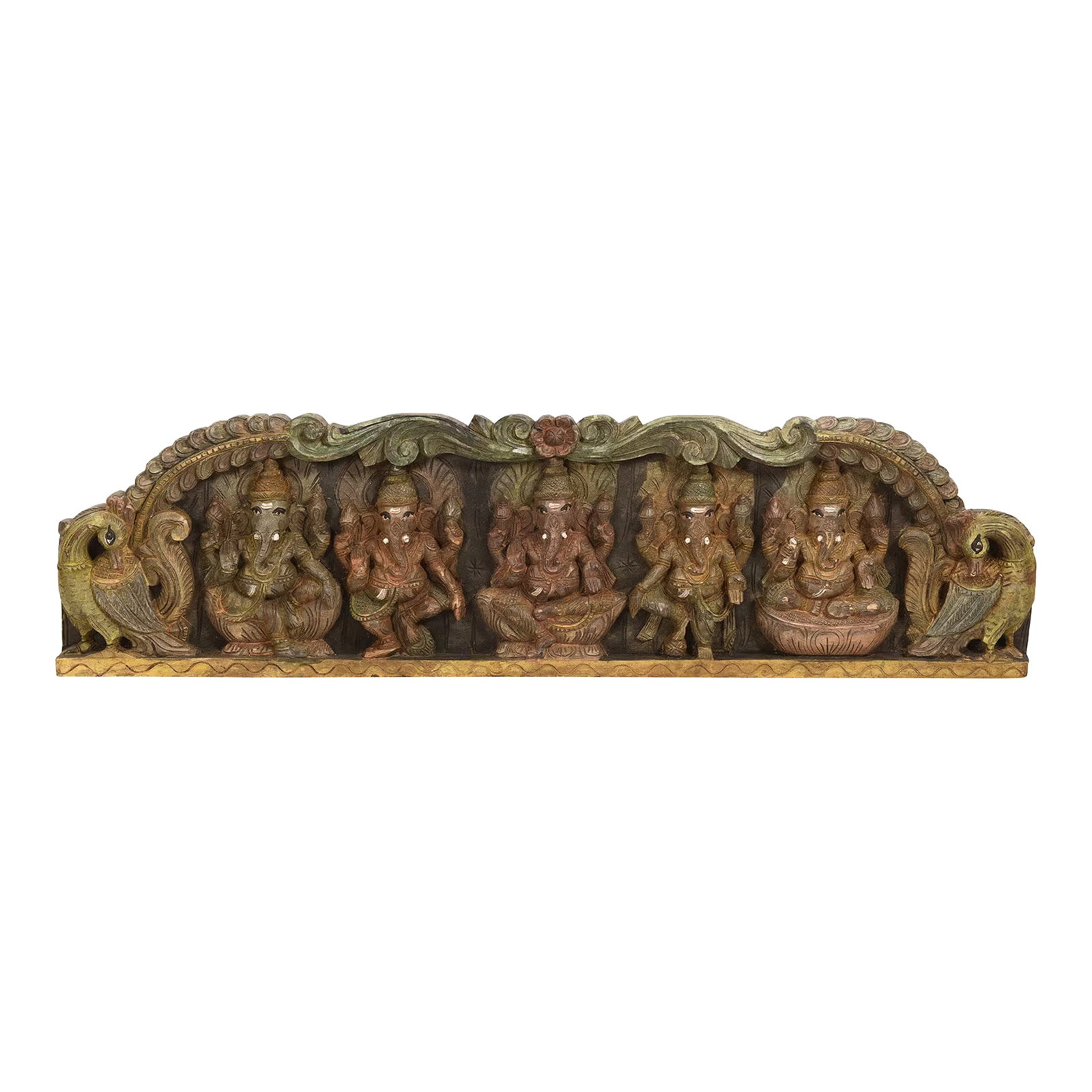 42" Inch Ganesha Wall Hanging Carved Wood Door Header | Traditional Indian Mandir Decor | Hand Paint: Invite the essence of wisdom and prosperity into your home with this breathtaking Traditional Indian Carved Wooden Ganesha Wall Hanging. A true masterpiece of spiritual decor, this solid wood ganpati