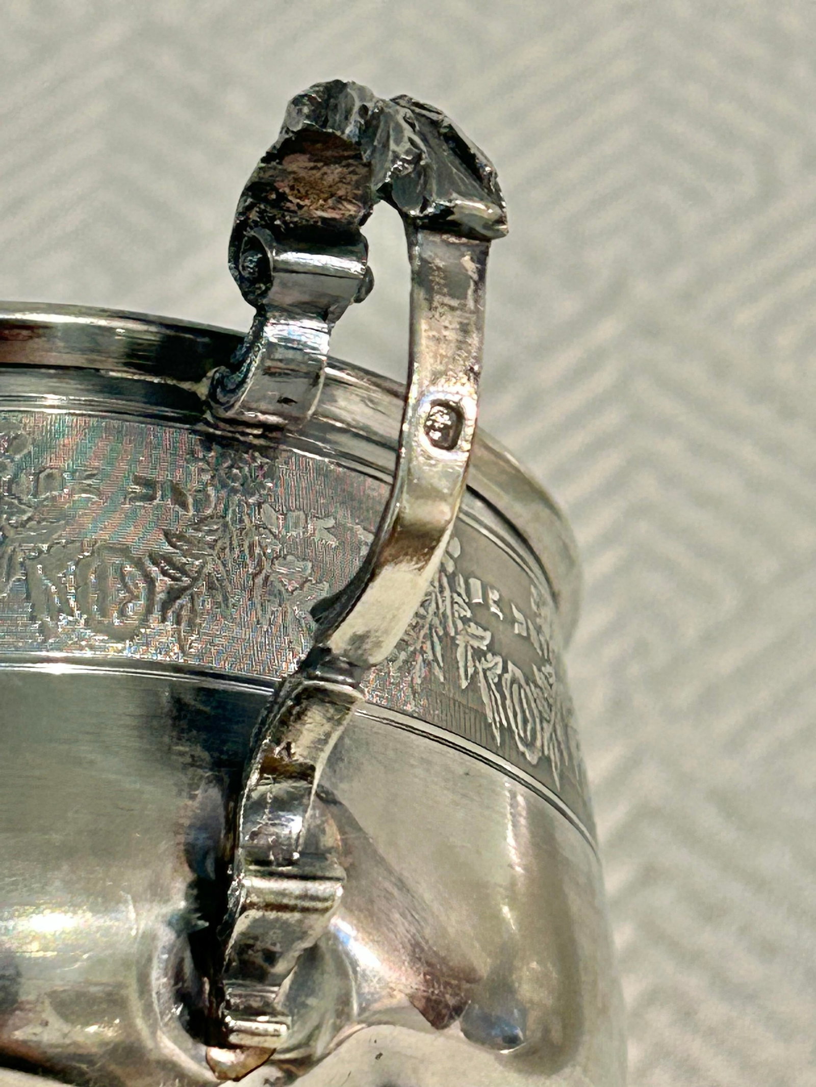 Antique French .950 Sterling Silver Chocolate Cup & Trembleuse Saucer, Minerva Hallmarks, Louis XVI - 10