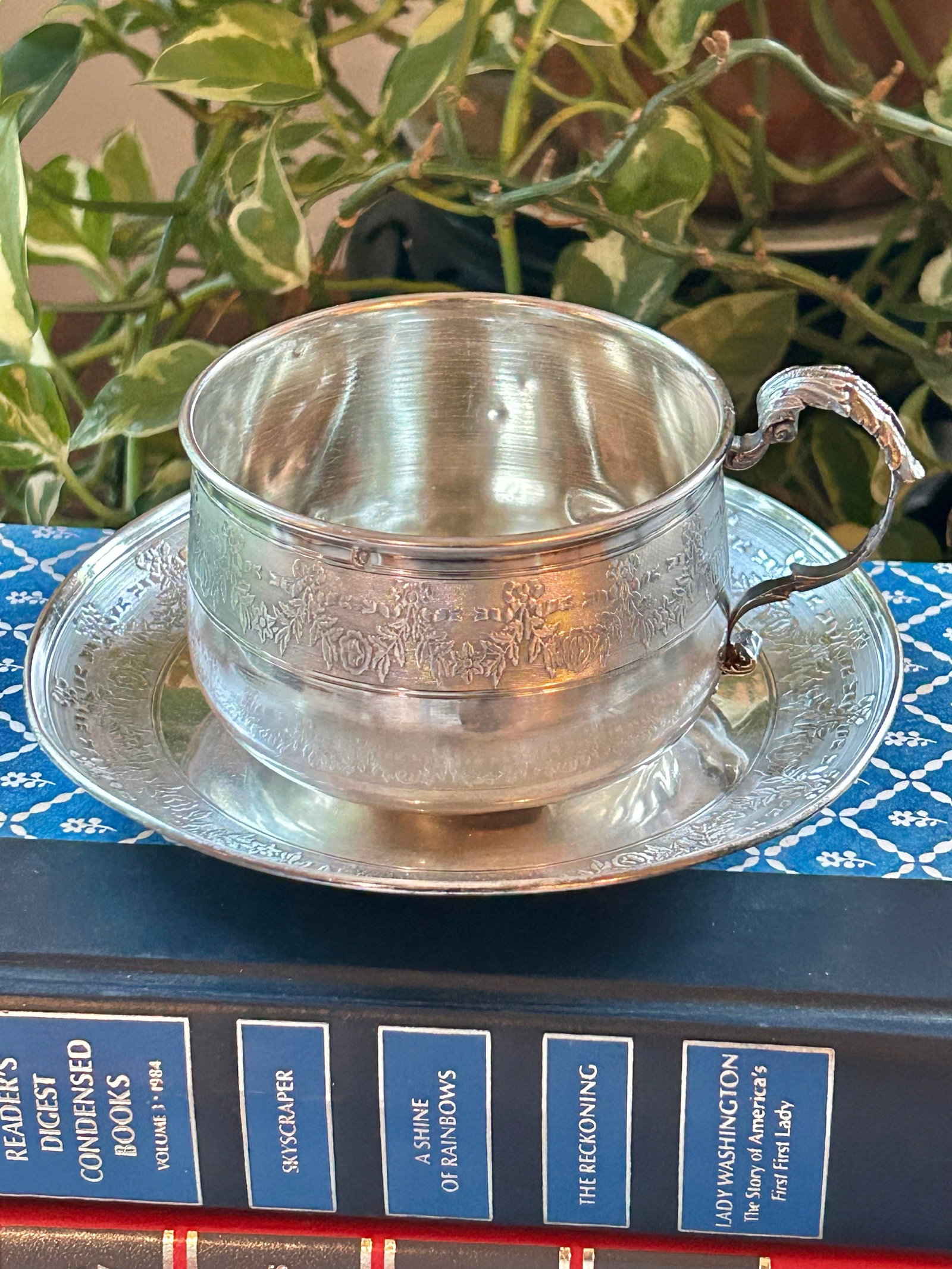 Antique French .950 Sterling Silver Chocolate Cup & Trembleuse Saucer, Minerva Hallmarks, Louis XVI - 2