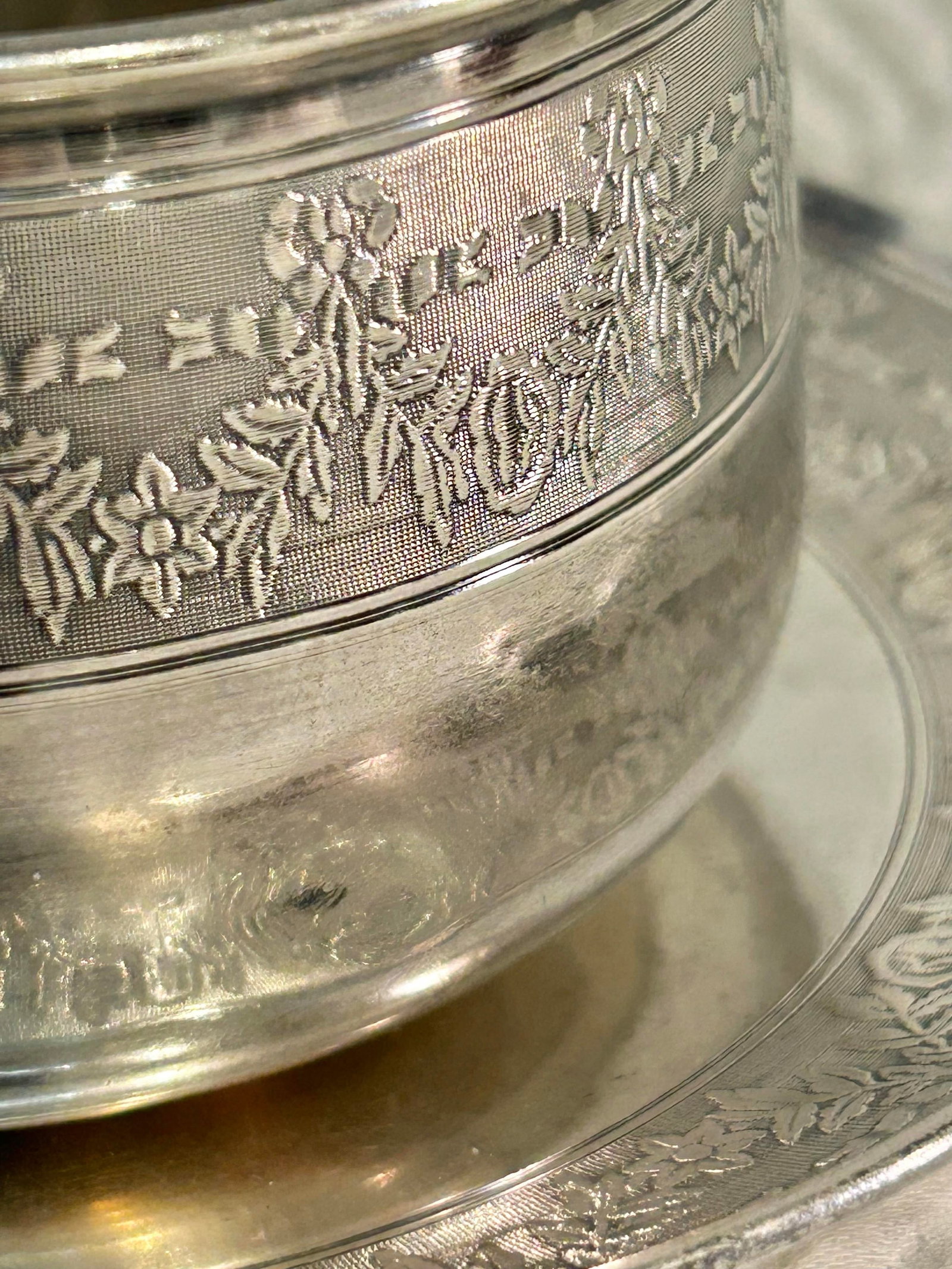 Antique French .950 Sterling Silver Chocolate Cup & Trembleuse Saucer, Minerva Hallmarks, Louis XVI - 5