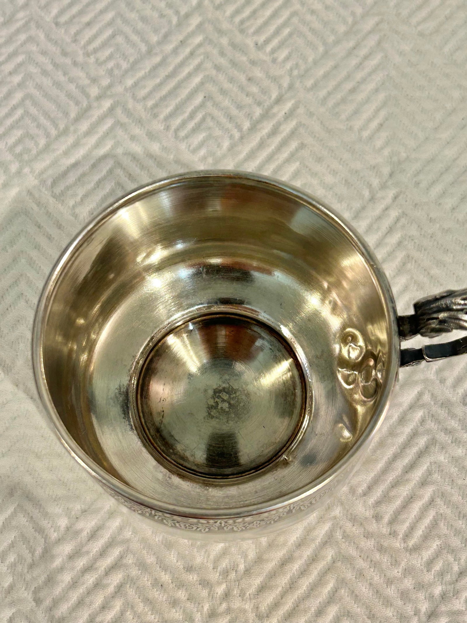 Antique French .950 Sterling Silver Chocolate Cup & Trembleuse Saucer, Minerva Hallmarks, Louis XVI - 6