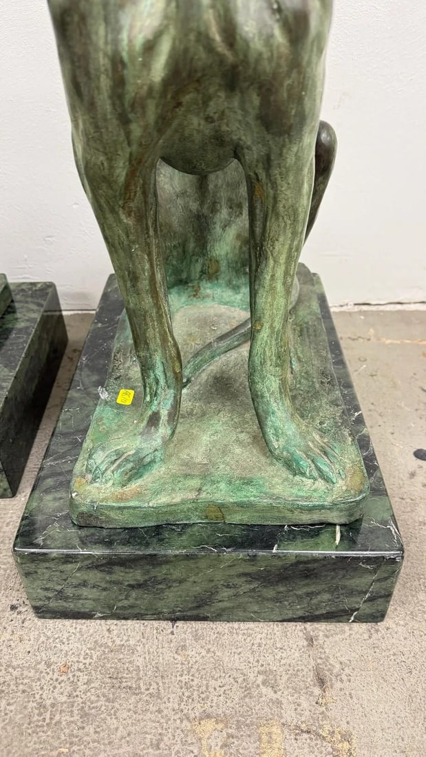 Pair of Bronze Greyhound Dog Sculptures on Marble Bases - 7