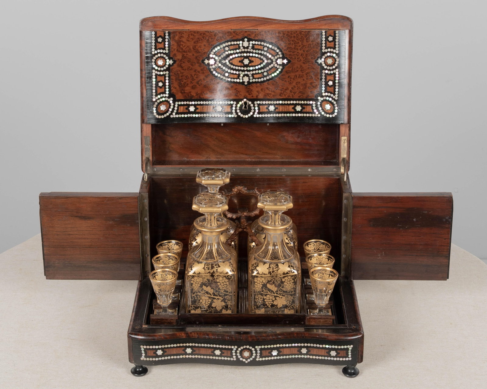 19th Century French Marquetry Tantalus Cordial Decanter Set - Set of 11 - 10