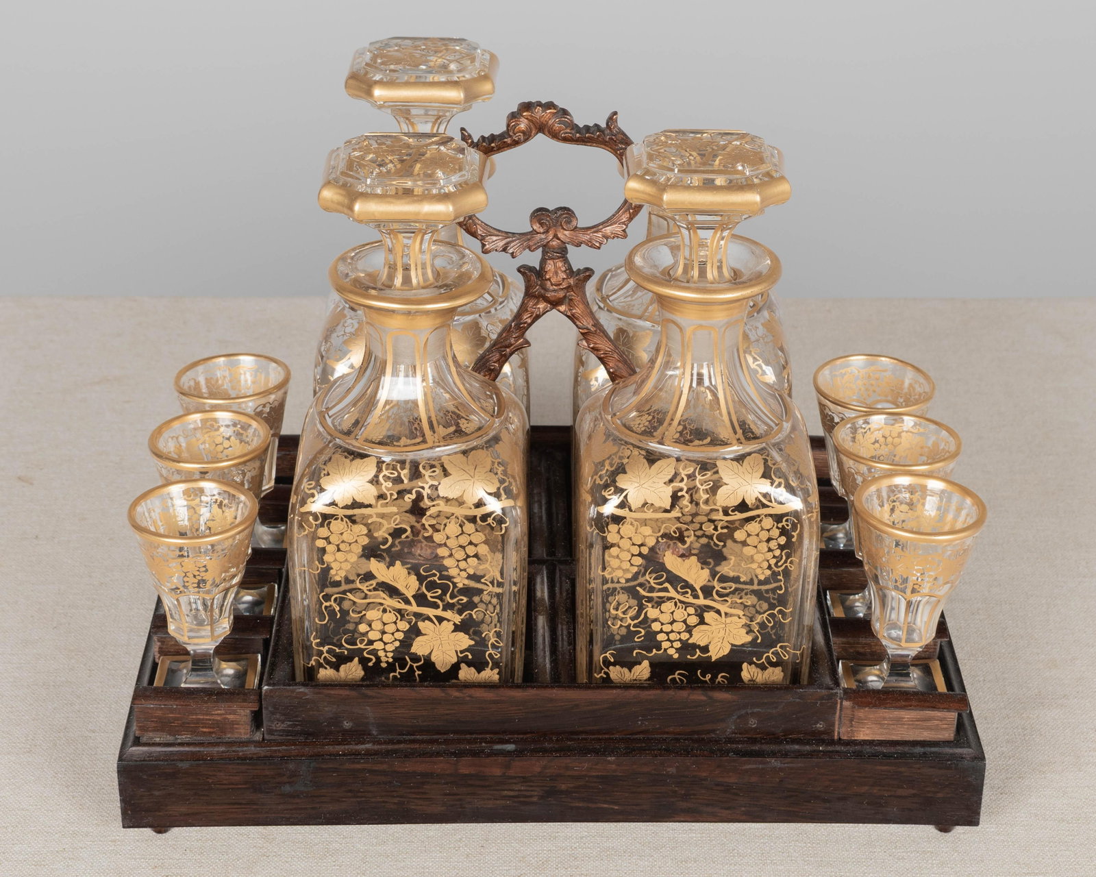 19th Century French Marquetry Tantalus Cordial Decanter Set - Set of 11 - 11