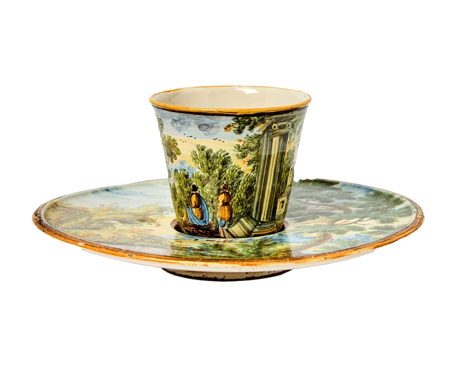 Mid 18th Century Italian Majolica Trembleuse Cup & Saucer, Castelli - 13