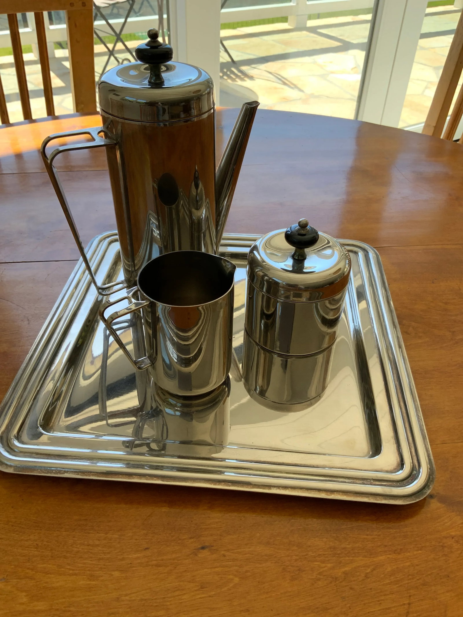 Cristofle-Style 1930s Italian Moderne Silver Plate Coffee Set With Tray, Creamer and Sugar Bowl - 4 - 2