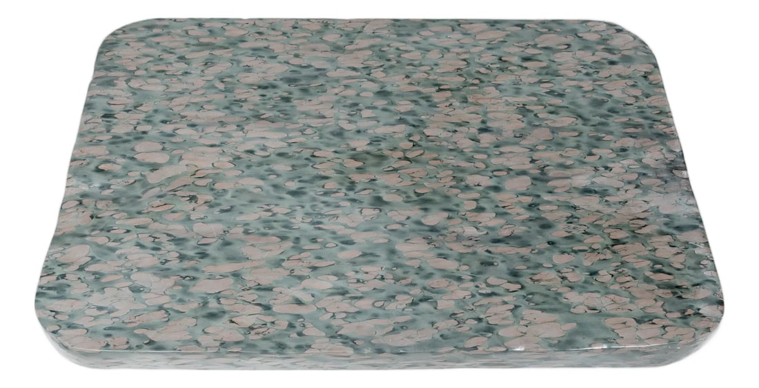 Chinese Zhenzhu Meditation Stone Slab: This expansive stone slab is formed of zhenzhu stone, a conglomerate limestone extracted from Lake Tai in Jiangsu province. Speckled with almost painterly daubs of color, the sought-after stone was es