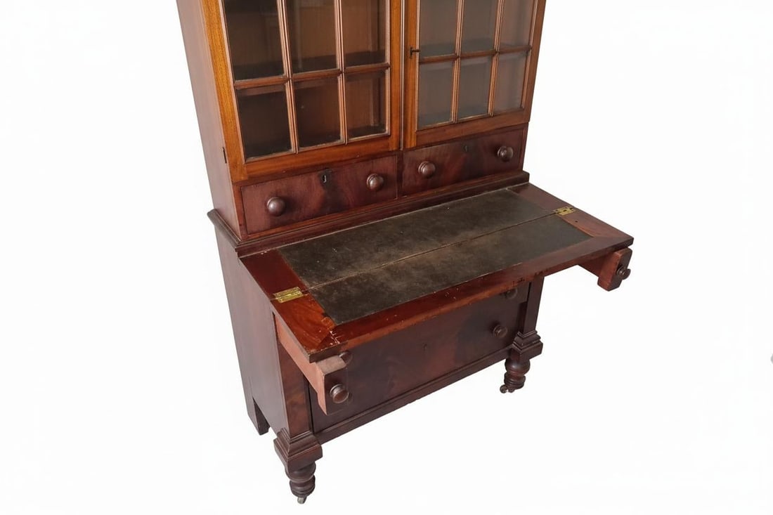 Antique American Federal Style Flame Mahogany Secretary-Bookcase Early 1800 - 5