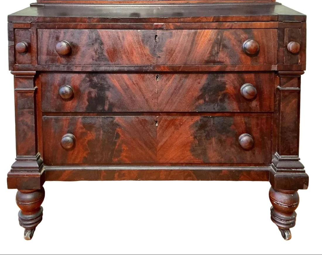 Antique American Federal Style Flame Mahogany Secretary-Bookcase Early 1800 - 8