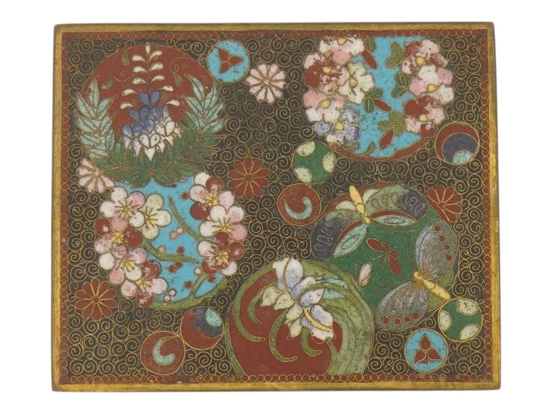 Japanese Cloisonne Enamel Trinket Box Floral Butterfly Design - 6
