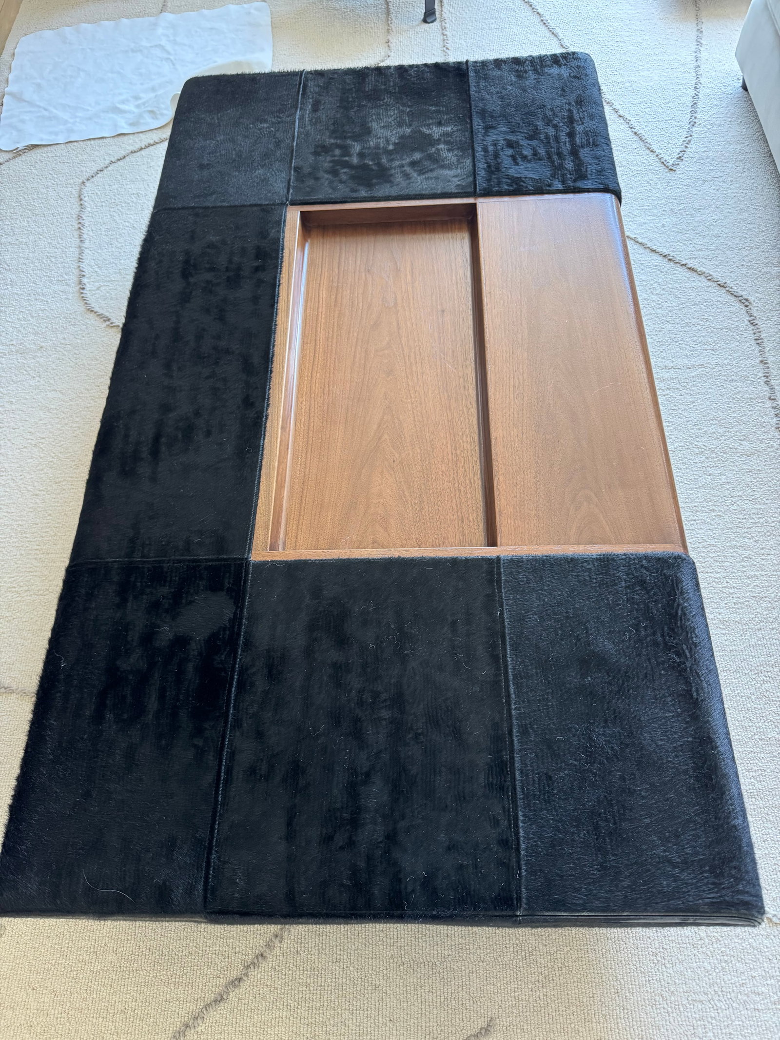 Custom Holly Hunt "Oasis" Cocktail Ottoman in Walnut & Black Hair on Hide Leather - 4