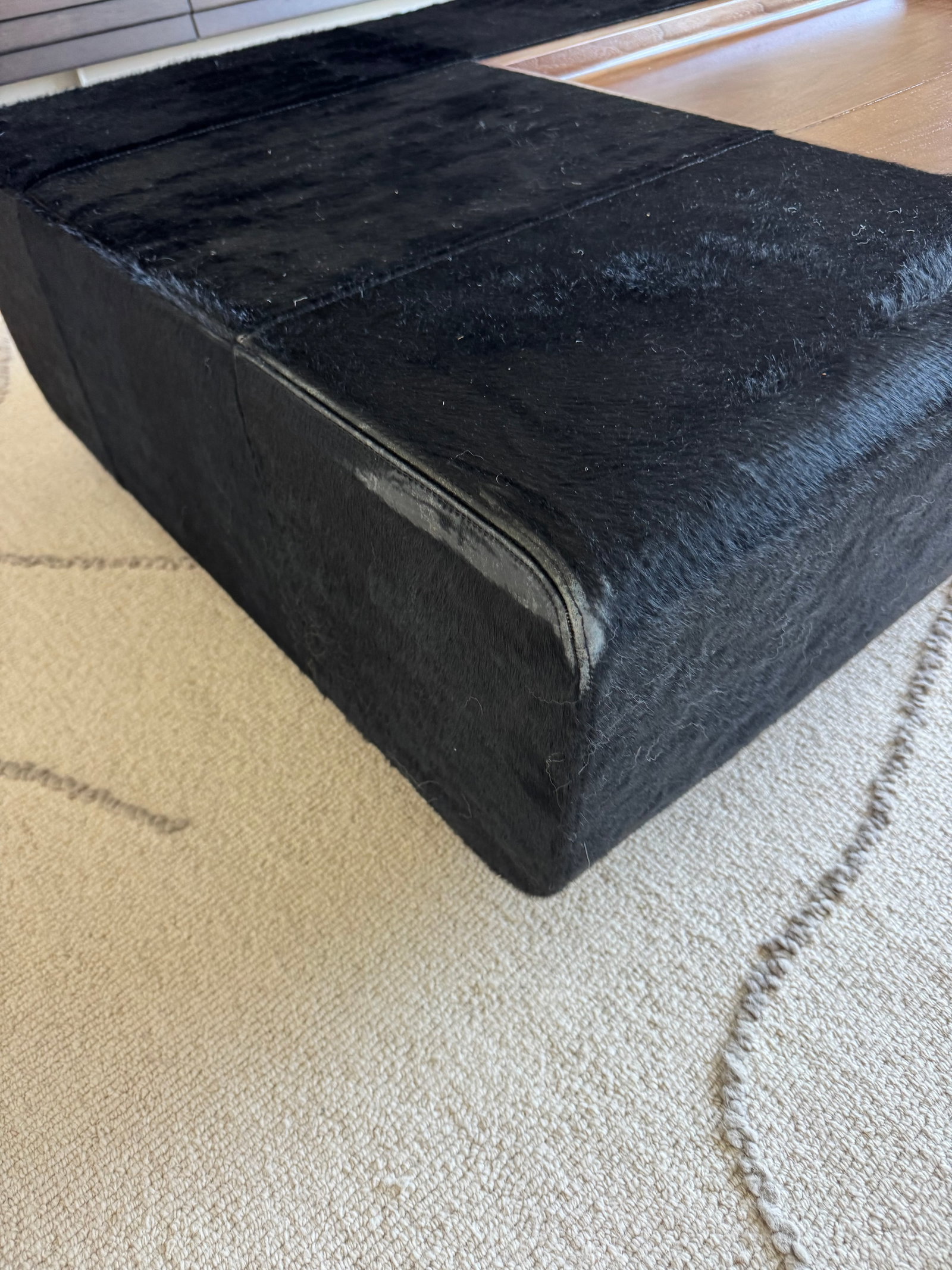 Custom Holly Hunt "Oasis" Cocktail Ottoman in Walnut & Black Hair on Hide Leather - 9