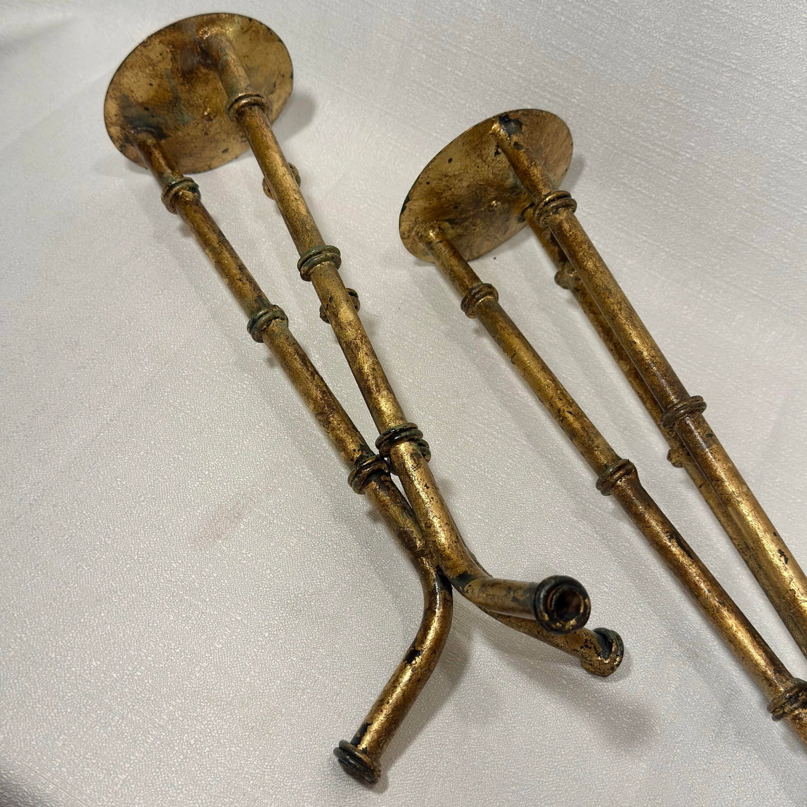 Mid 20th Century Gilt Faux Bamboo Tole Candlesticks by Turtle and Crane - 8