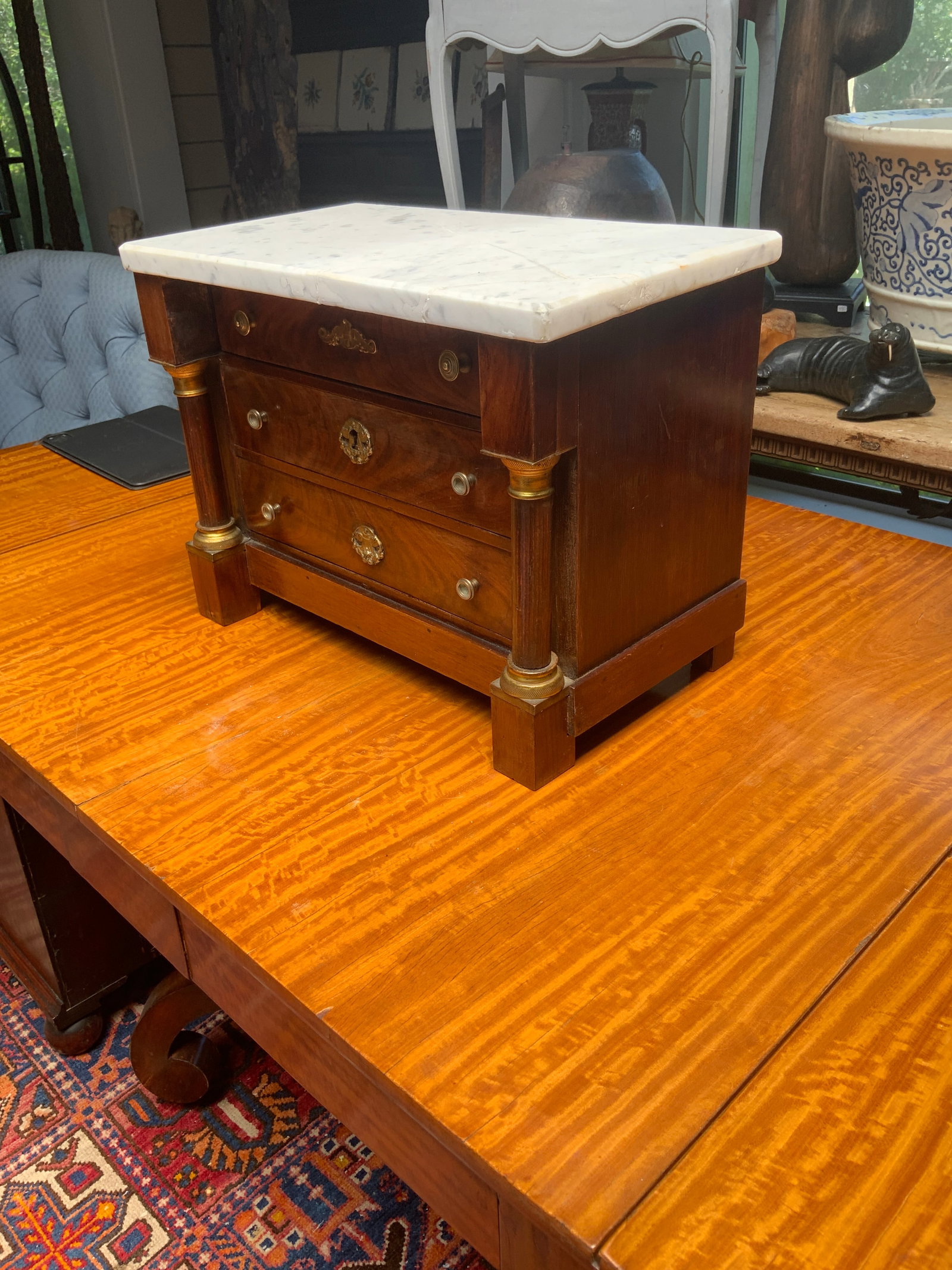 Late 19th Century Miniature French Empire Marble Top Commode - 9