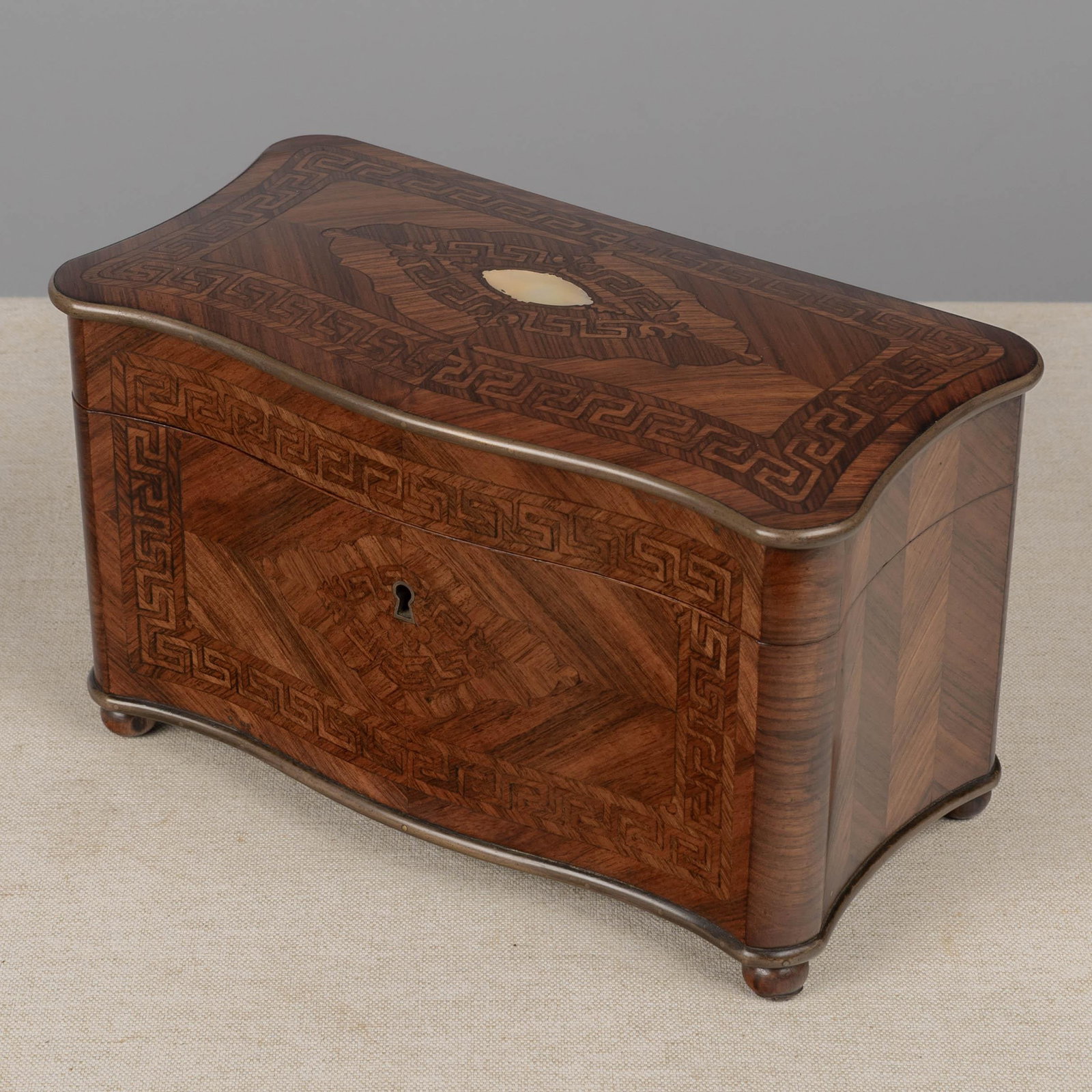 French Napoleon III Marquetry Inlaid Serpentine Form Tea Caddy Circa 1880 - 2