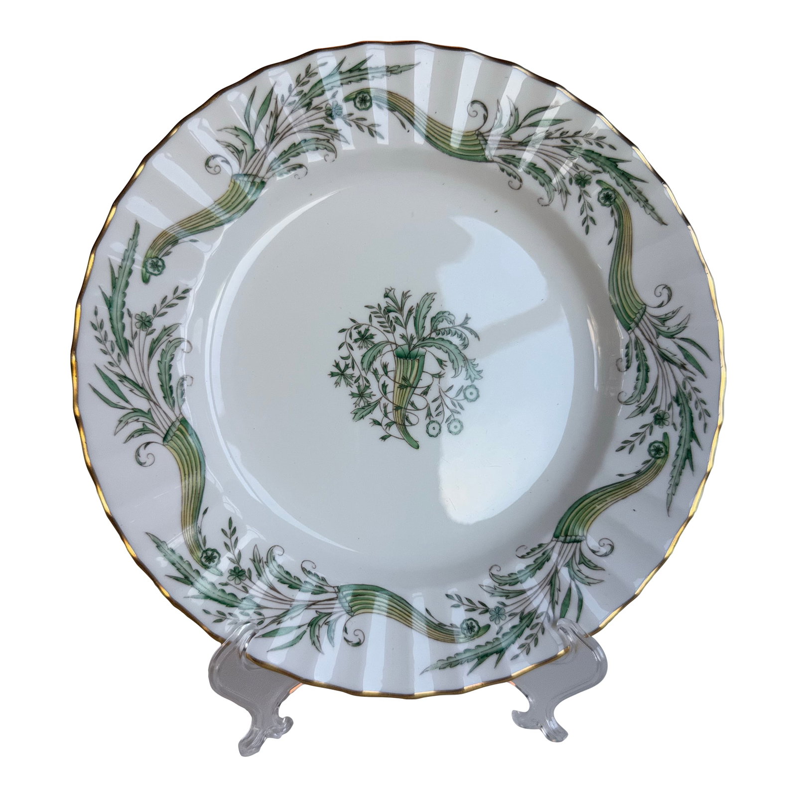 Title: Royal Worcester for Collingwood Green "Cornucopia" Bone China Dessert Plates, C. 1920s ": A handsome and rare set of sixteen Royal Worcester bone china dessert plates, retailed by the distinguished London firm Collingwood and made in England, circa 1920s–1930s. Each plate showcases