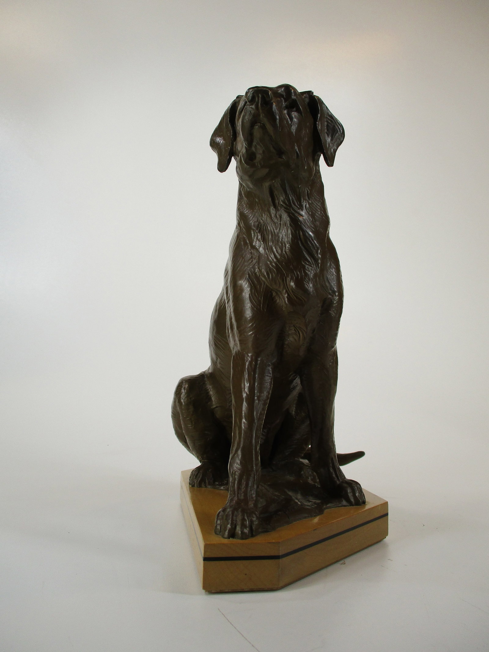 Dan Ostermiller, Bronze Dog, Lab, Labrador Sitting Statue, Wooden Bace Artist Signed: 1995, 2/20 - 8
