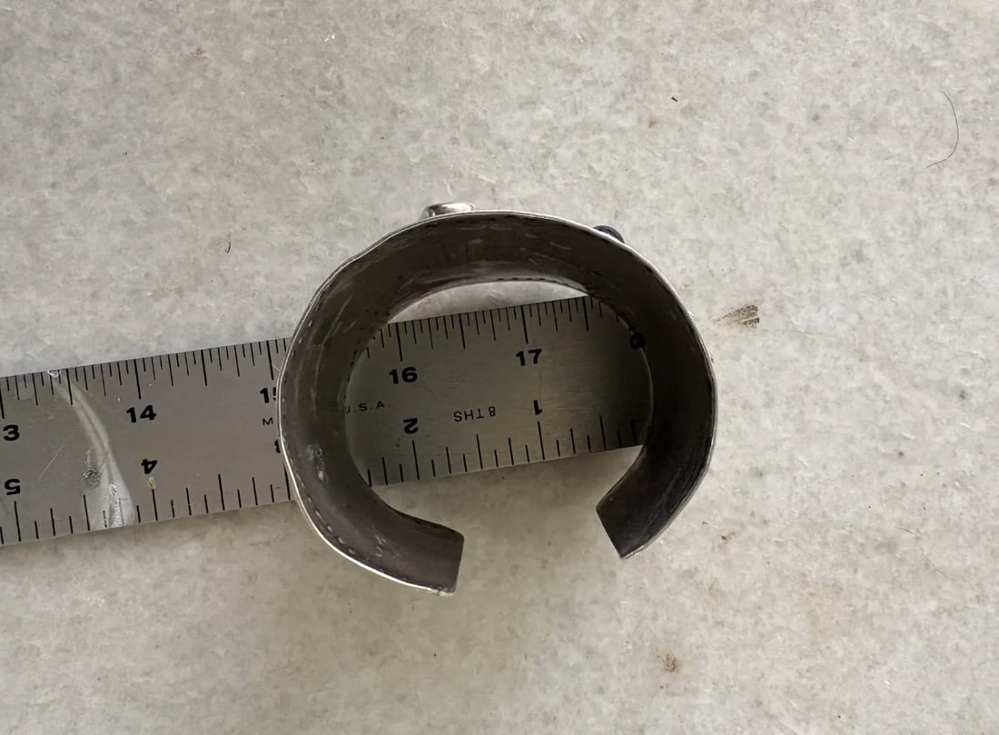 1970s Brutalist Sterling Silver Cuff Bracelet With Gem Stones - 6