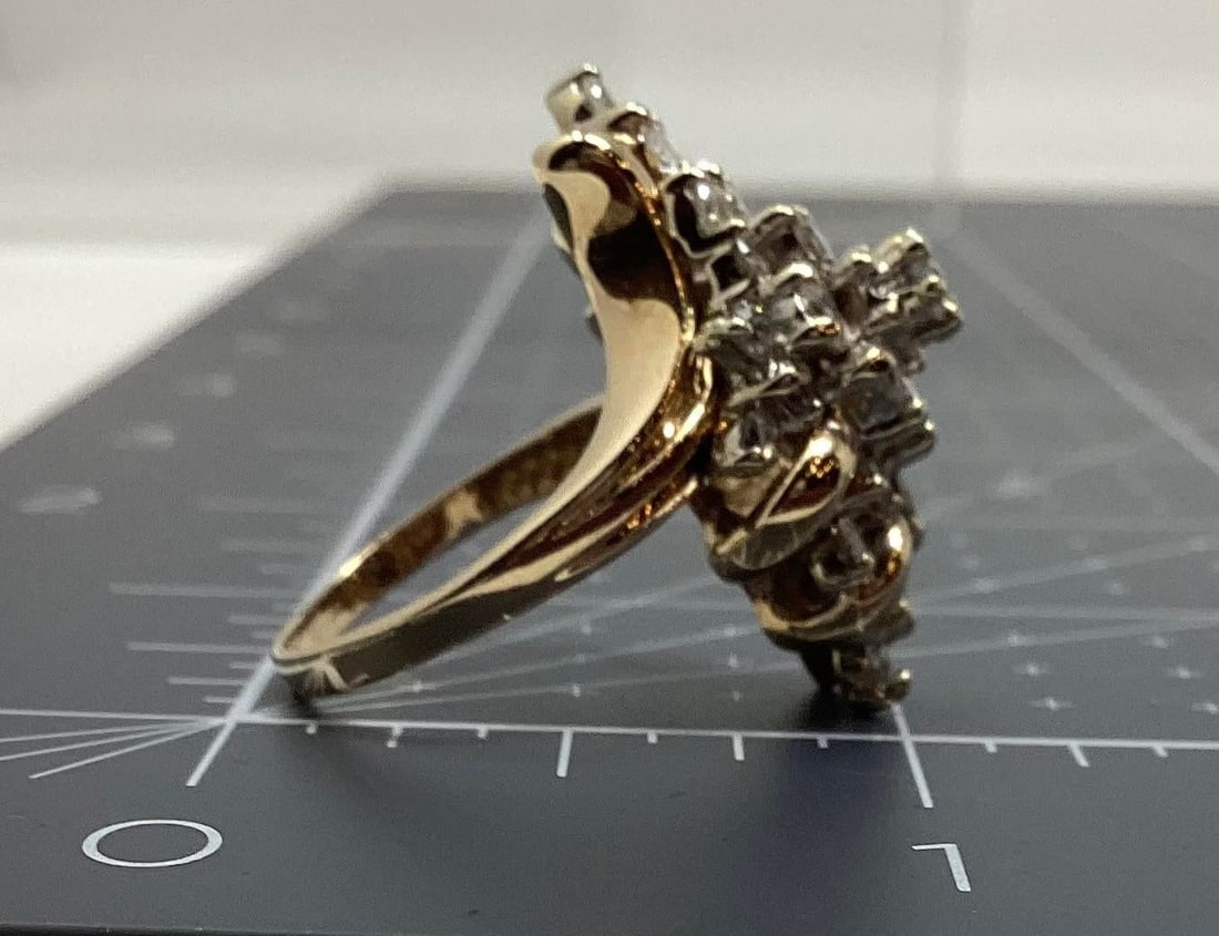 1950s 14k Yellow & White Round Diamond Waterfall Vintage Cocktail Ring, Size 7 - 3