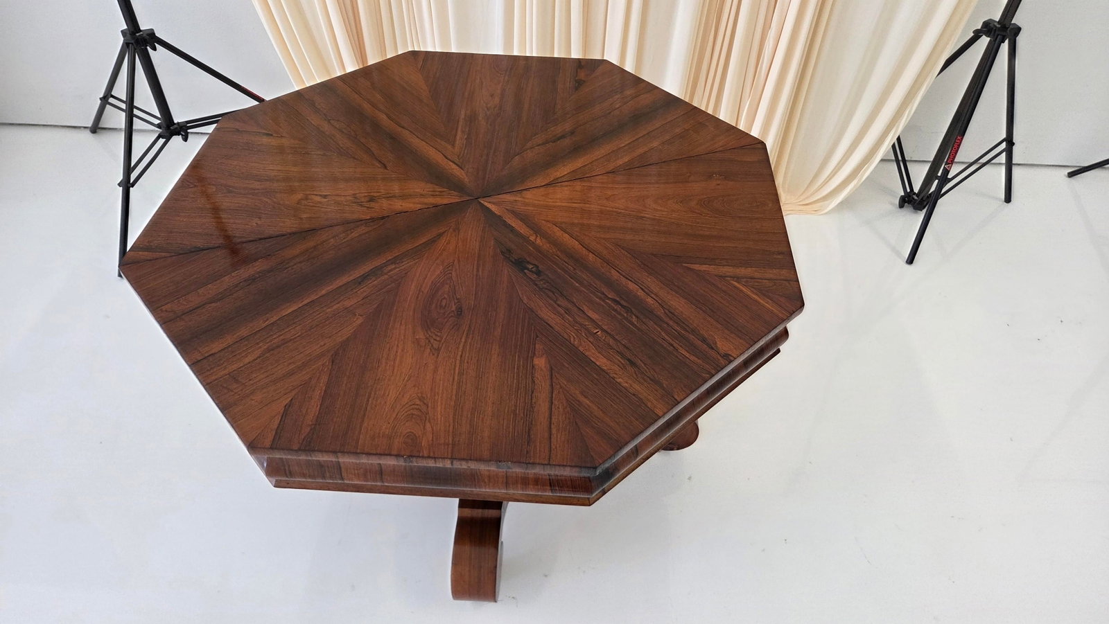 Antique Octagonal Walnut Finish Tilt ( Snap) Pedestal Center Table - 8