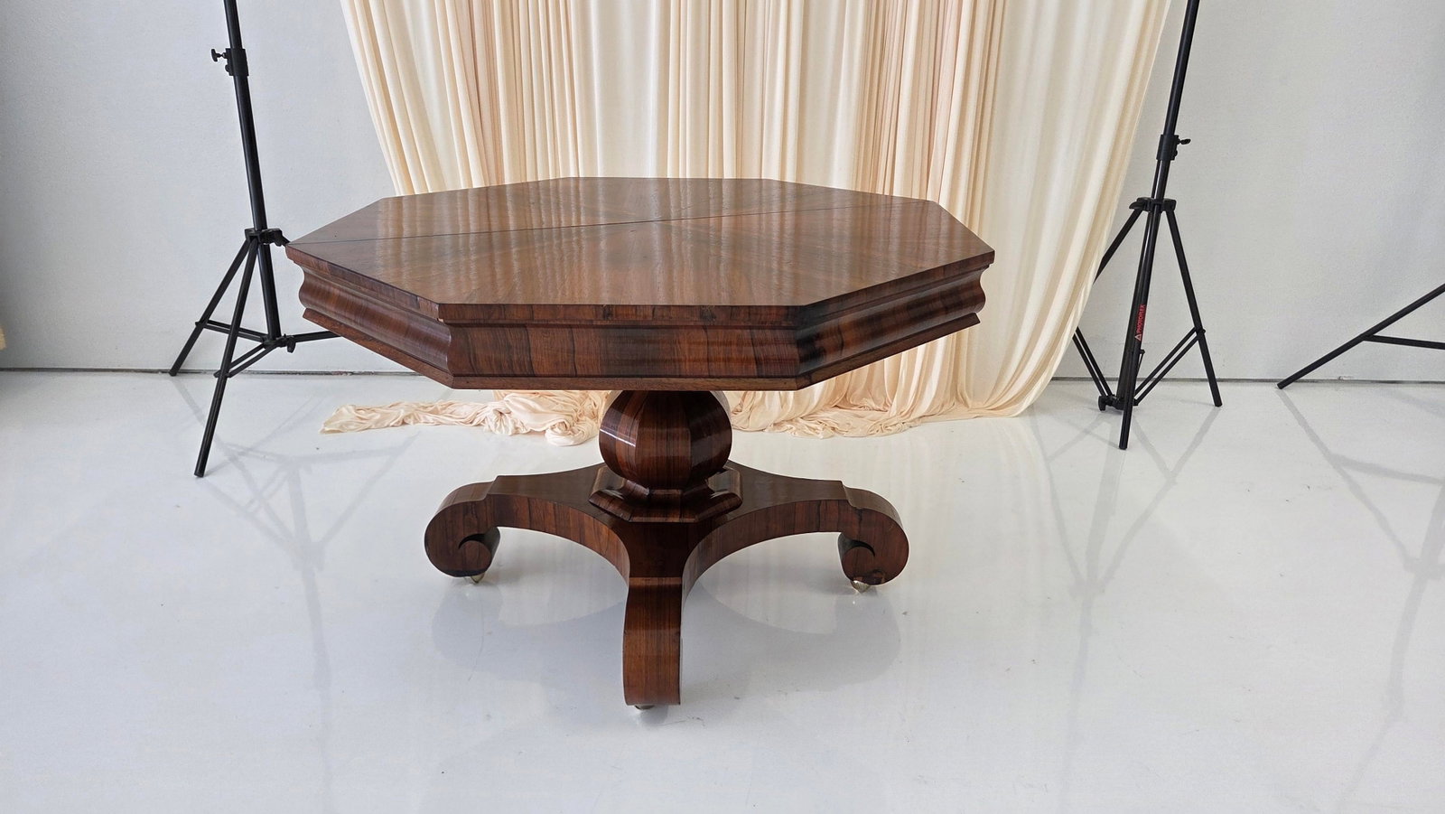 Antique Octagonal Walnut Finish Tilt ( Snap) Pedestal Center Table - 9