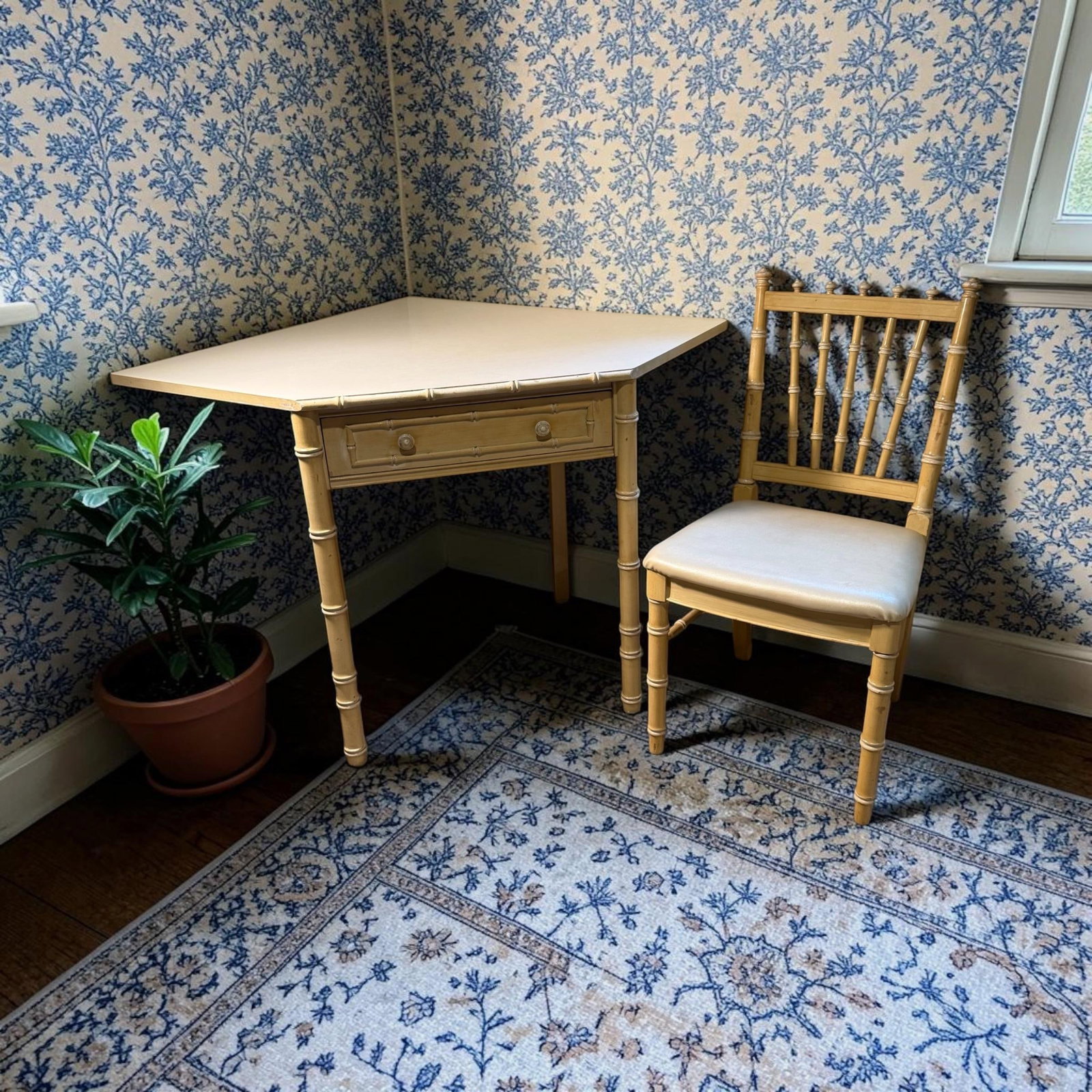 1966 Thomasville Allegro Faux Bamboo Corner Desk and Chair - 5