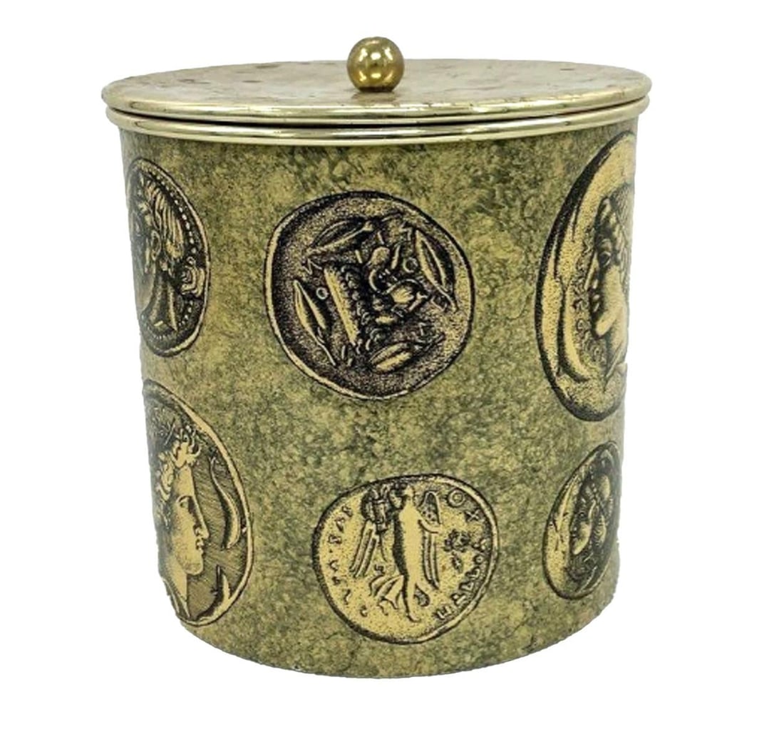 1960s Piero Fornasetti Ice Bucket & Cover With Coin Design - 4