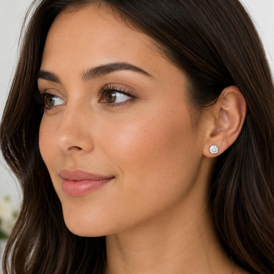 18k White Gold 3.00 Carat Stud Earrings, A Pair - 2