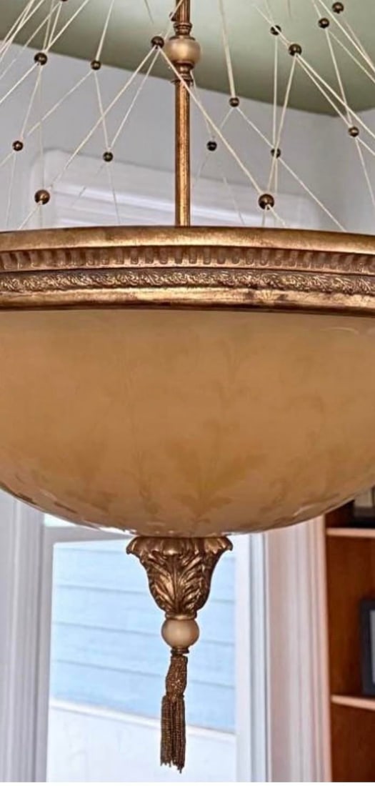 1990s Pasquale Miranda for Murray Feiss, 24" Hollywood Regency Etched Authentic Alabaster Chandeli - 6