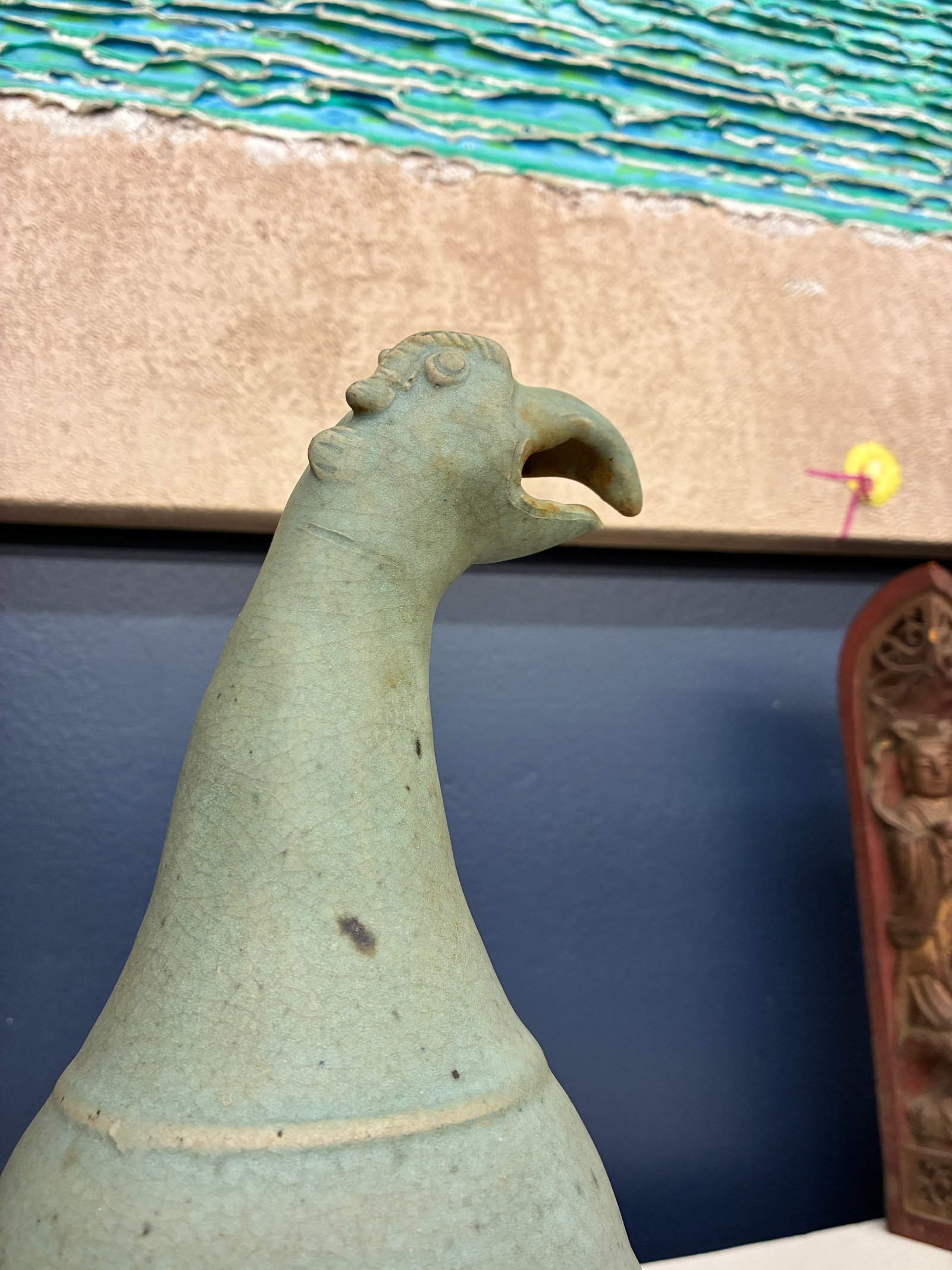 Thai Sawanghalok Celadon Ewer 16th Century W Hamsa Bird Head Mouth - 4