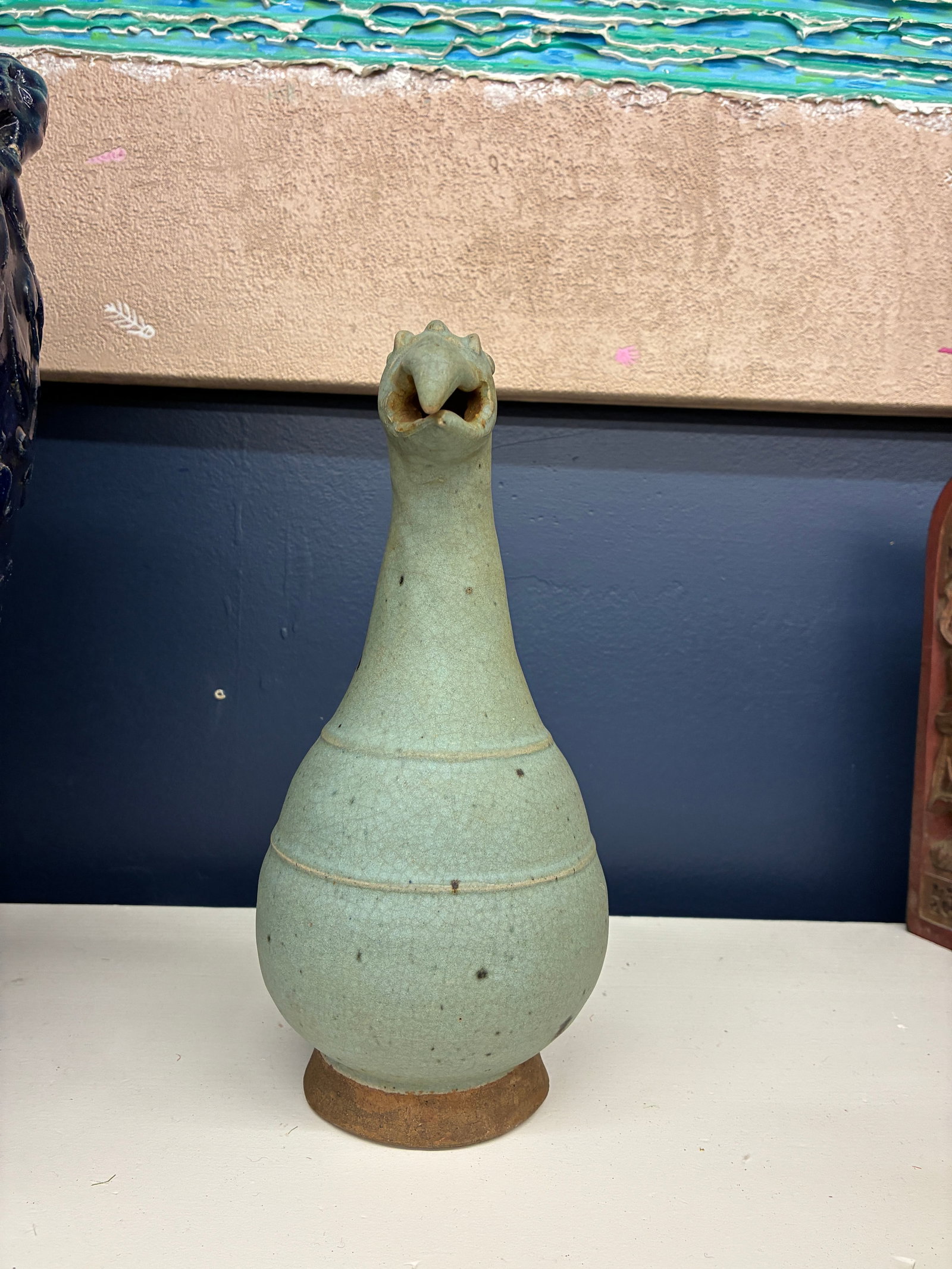Thai Sawanghalok Celadon Ewer 16th Century W Hamsa Bird Head Mouth - 5