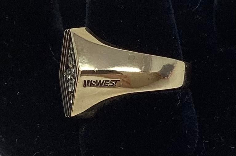 14k Gold and Diamond Us West Service Award Ring, Size 9.25 - 2