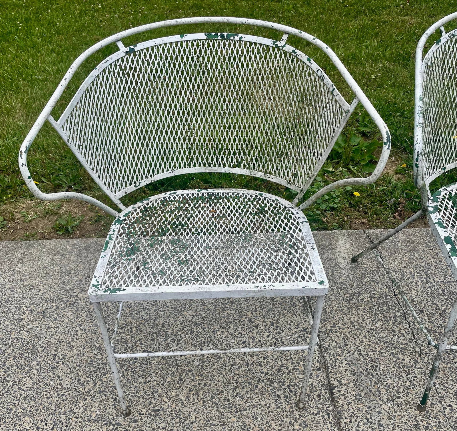 Set of 3 Wrought Iron Garden Patio Chairs Mesh Seats Backs Att Russell Woodard - 9