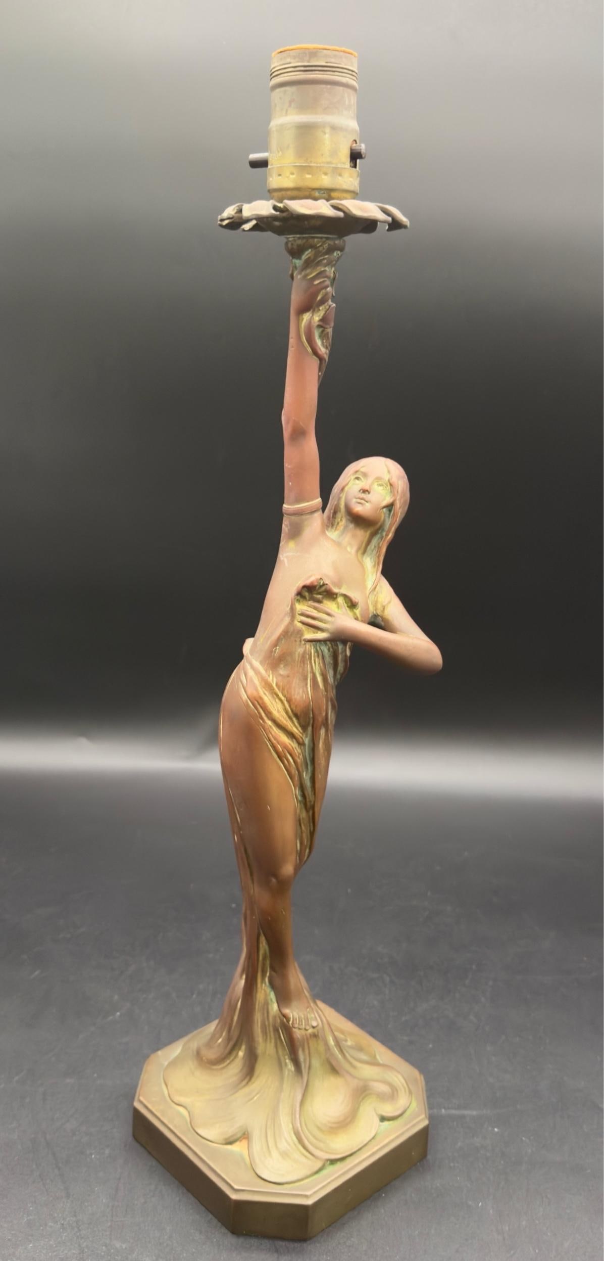 Antique Signed Ludwig Beck ( L. Beck ) Bronze Art Nouveau Table Lamp - 3