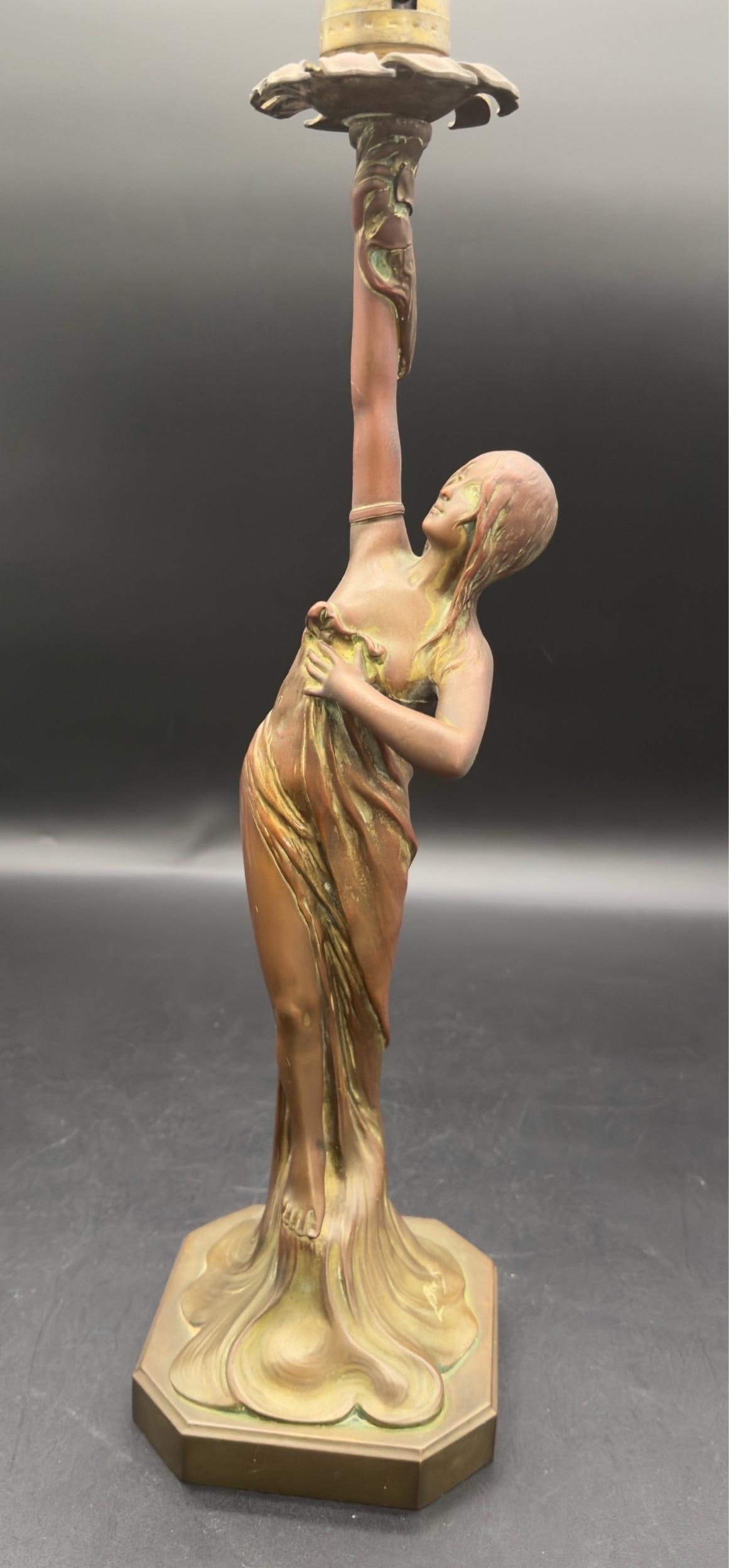 Antique Signed Ludwig Beck ( L. Beck ) Bronze Art Nouveau Table Lamp - 5