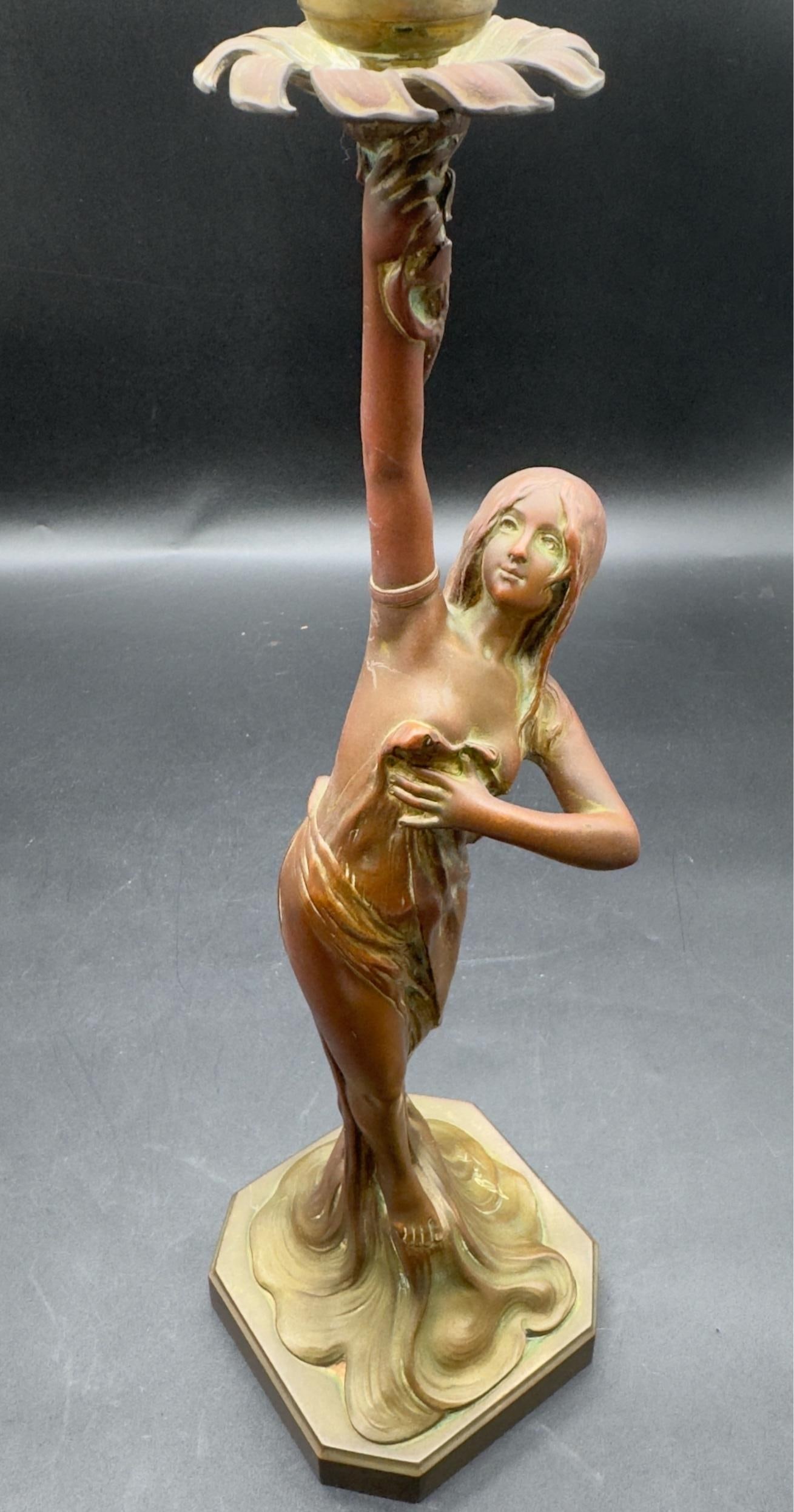 Antique Signed Ludwig Beck ( L. Beck ) Bronze Art Nouveau Table Lamp - 9