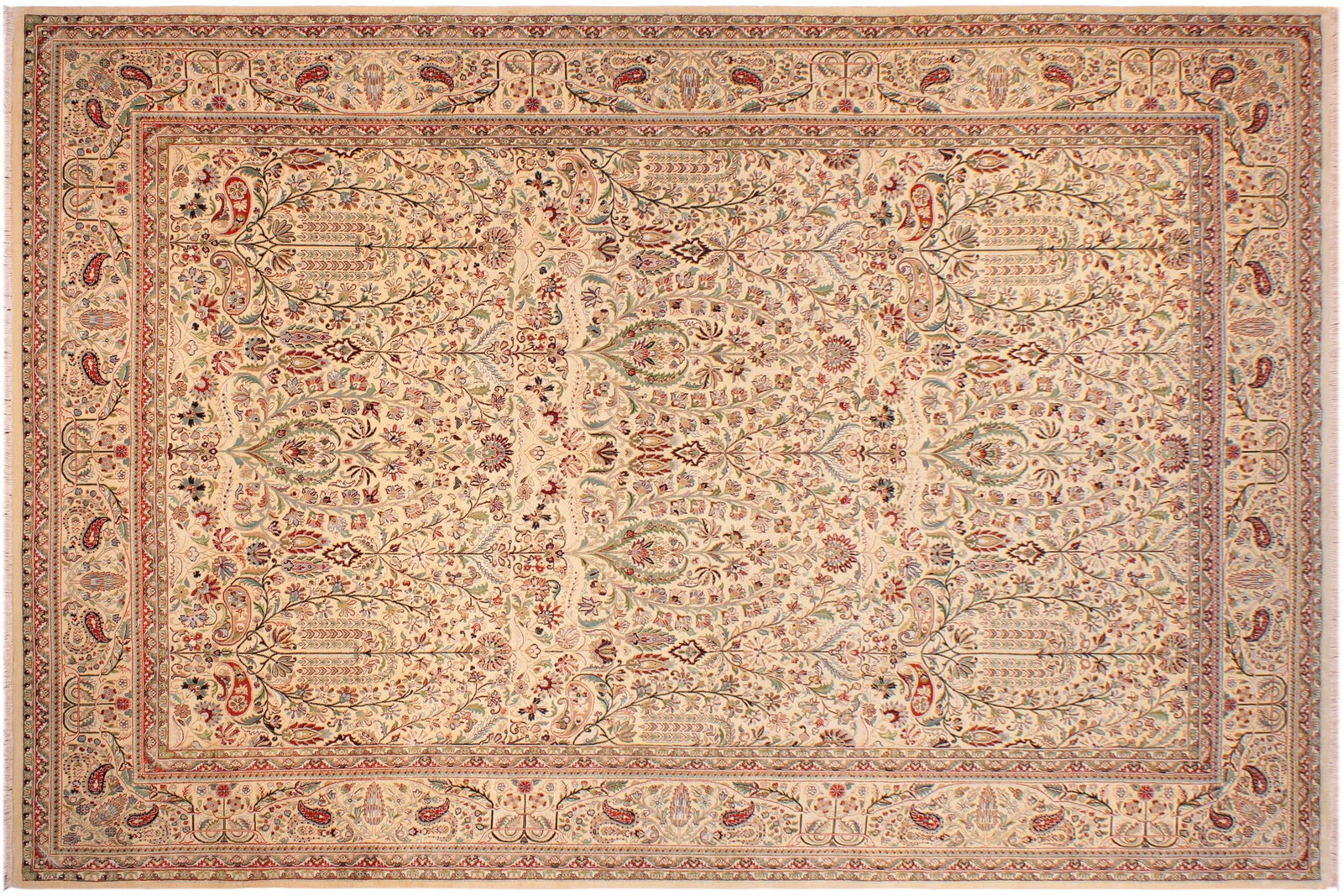 Shabby Chic 1990's Pak-Persian Ivory/Green Wool Rug - 9'4'' X 13'6'' - 8