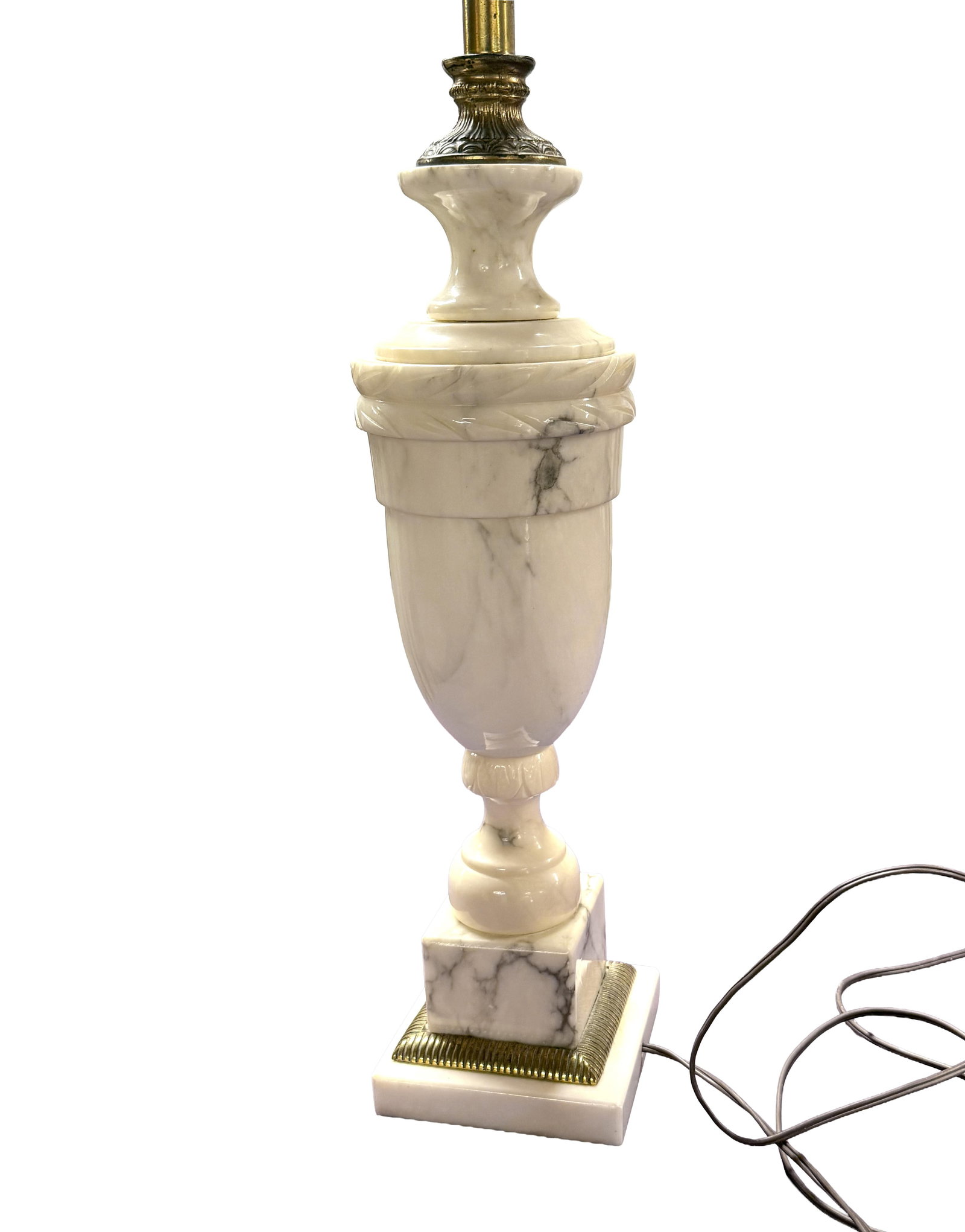 Pair of Vintage Italian Neoclassical White Marble Urn Table Lamps With Carved Details - 10