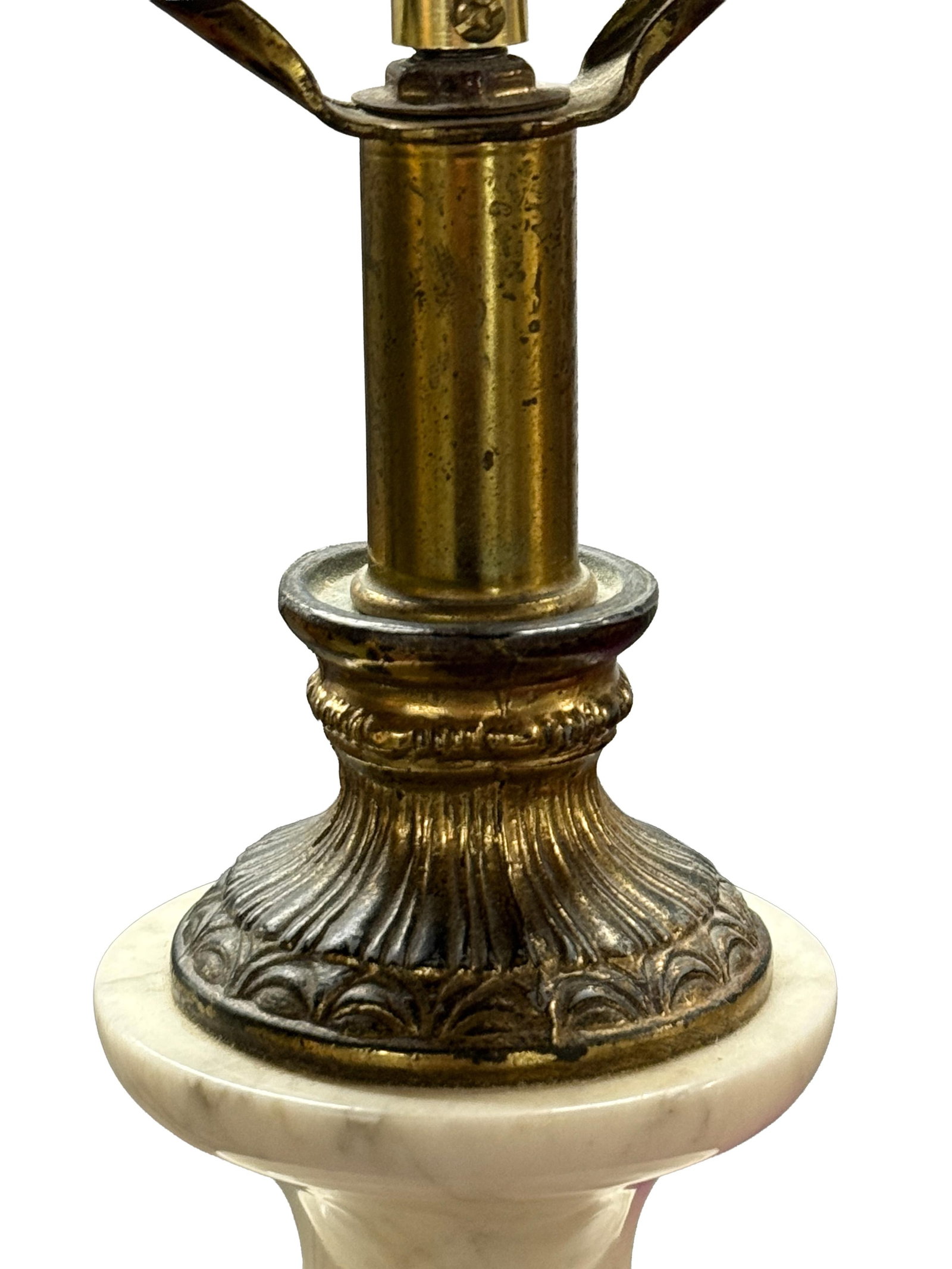 Pair of Vintage Italian Neoclassical White Marble Urn Table Lamps With Carved Details - 11
