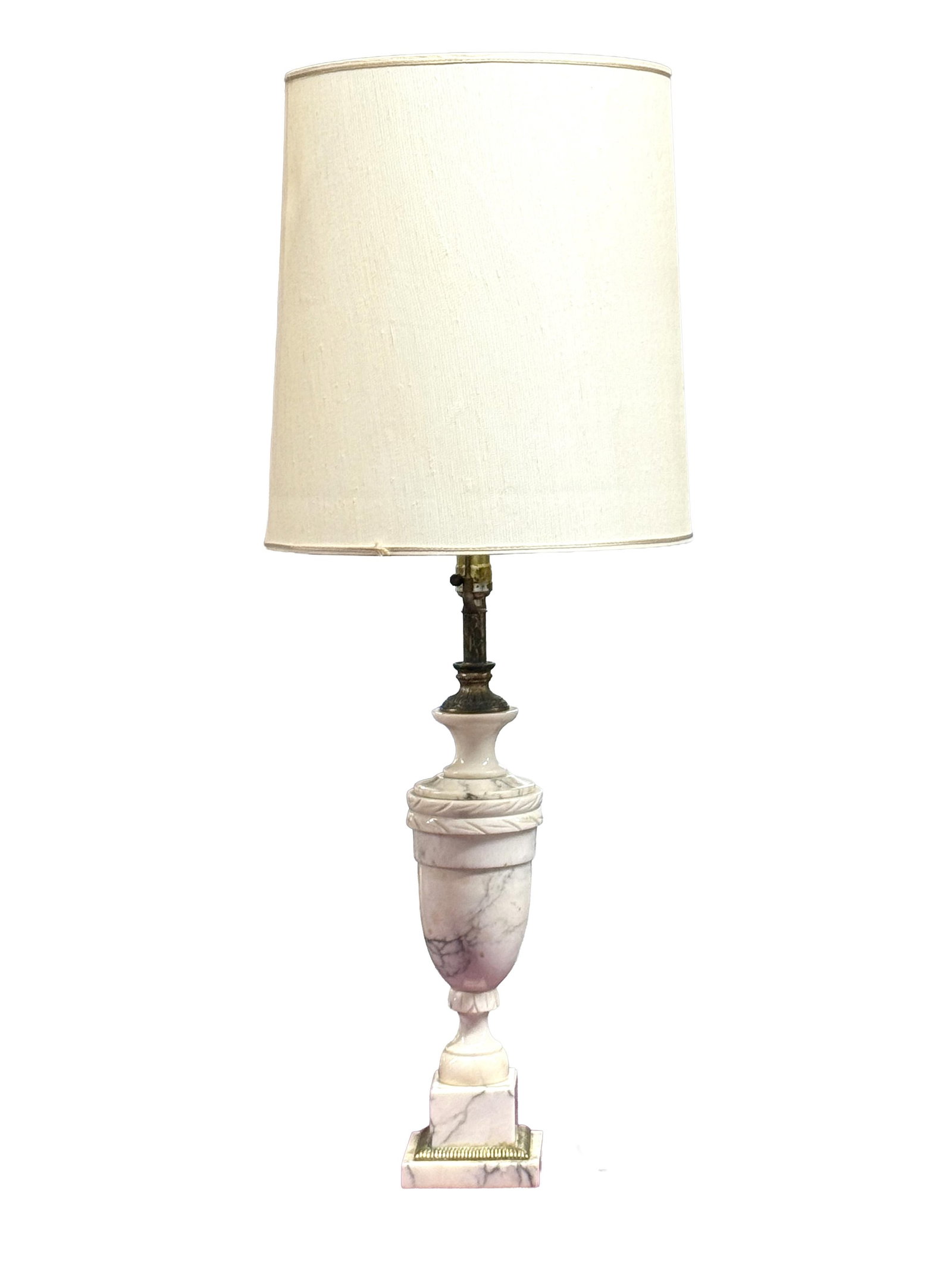 Pair of Vintage Italian Neoclassical White Marble Urn Table Lamps With Carved Details - 2