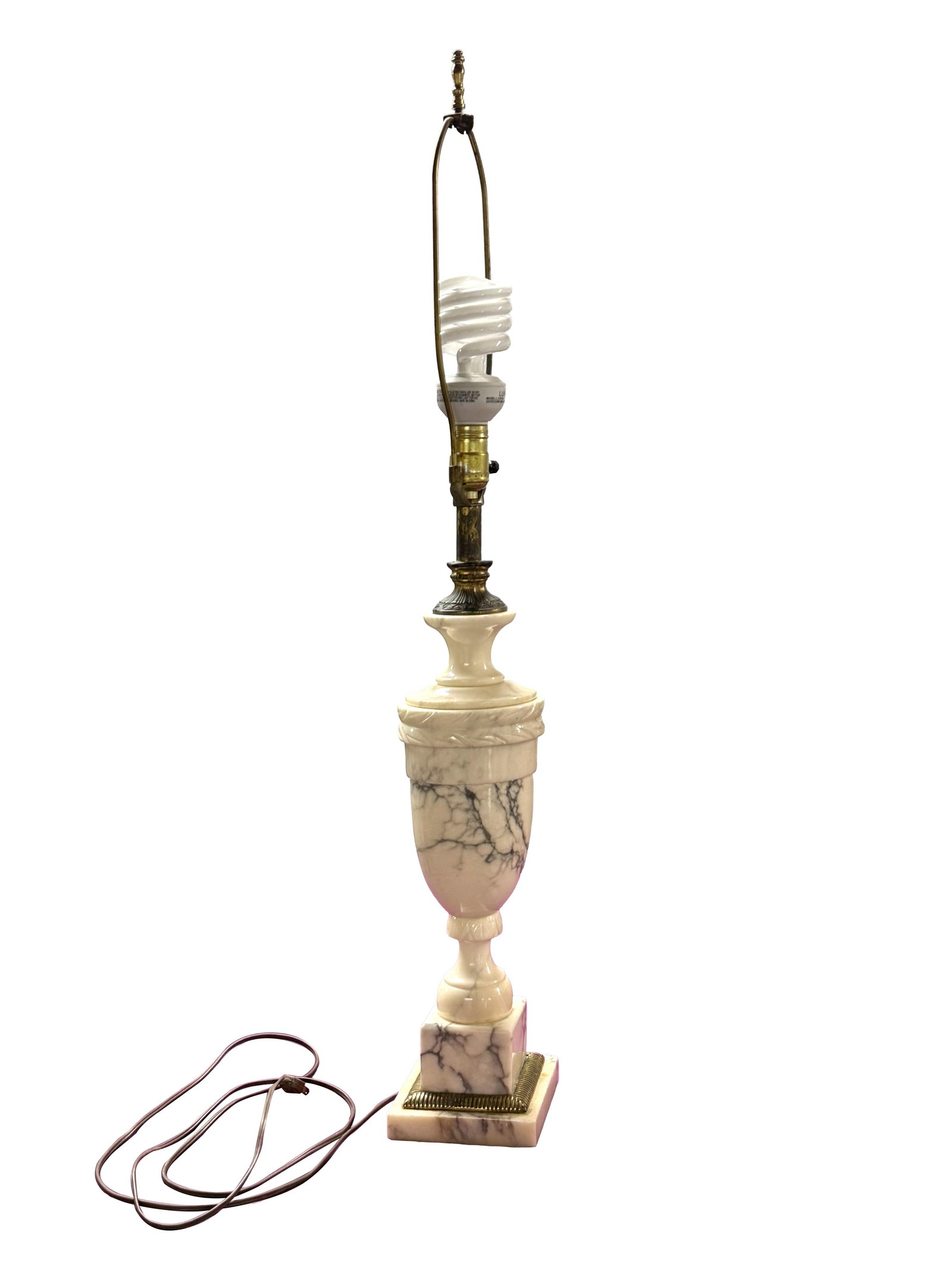 Pair of Vintage Italian Neoclassical White Marble Urn Table Lamps With Carved Details - 3
